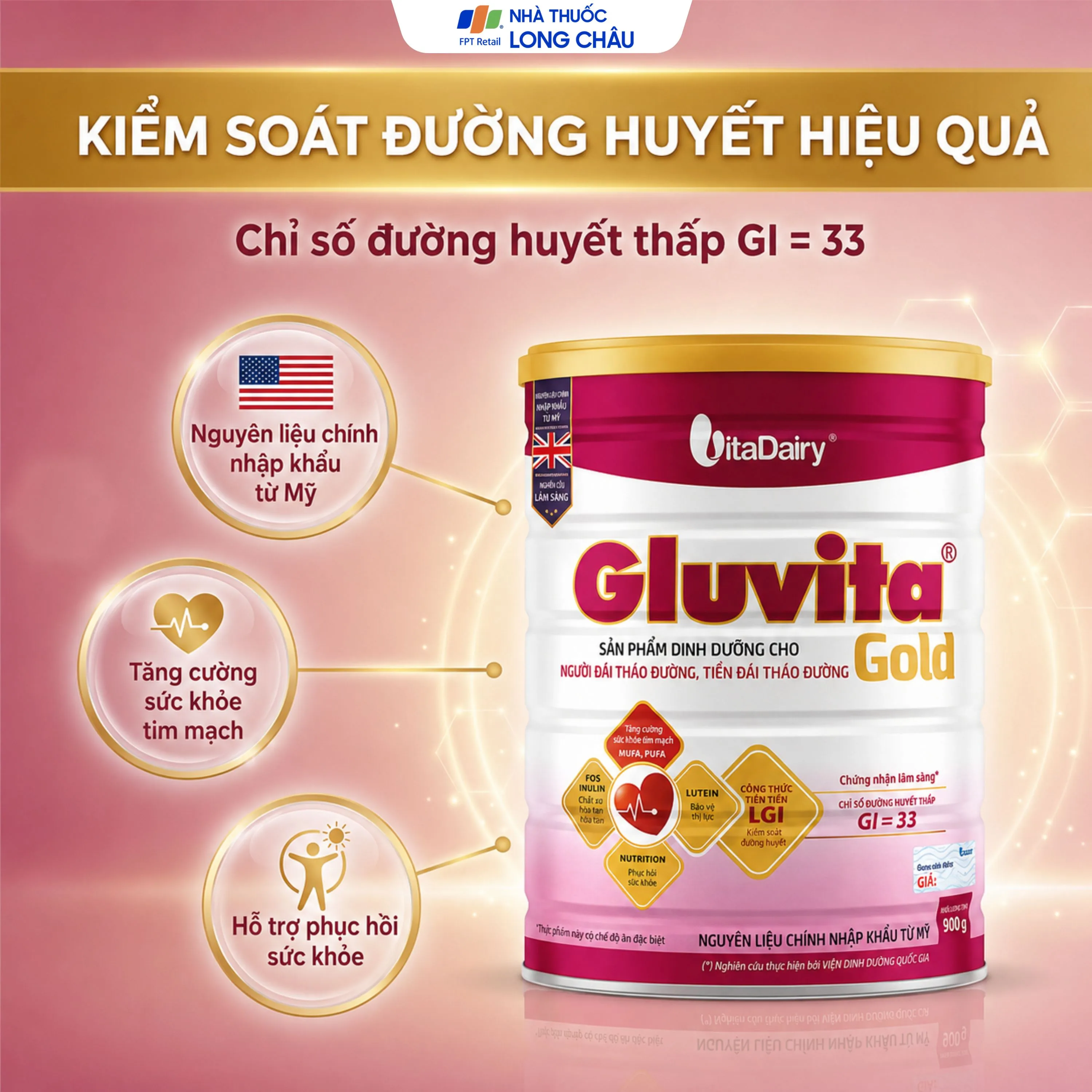 SỮA BỔ SUNG DINH DƯỠNG CHO NGƯỜI ĐÁI THÁO ĐƯỜNG GLUVITA GOLD VITADAIRY 900G 2