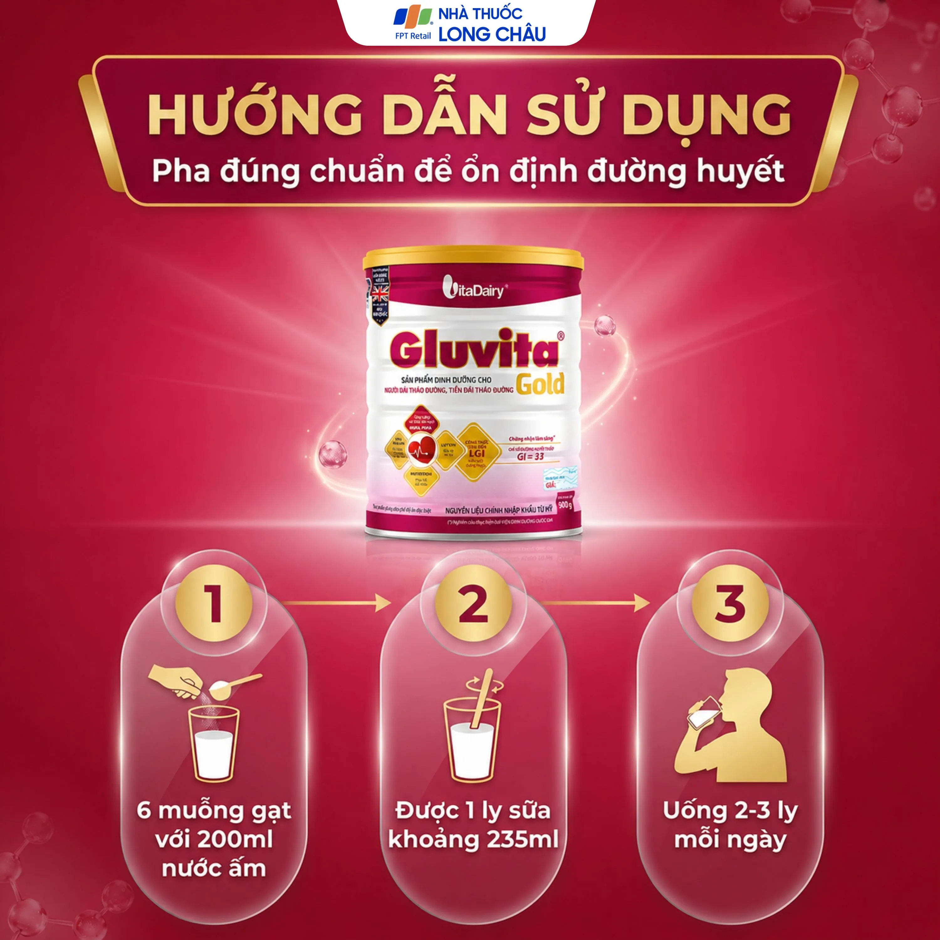 SỮA BỔ SUNG DINH DƯỠNG CHO NGƯỜI ĐÁI THÁO ĐƯỜNG GLUVITA GOLD VITADAIRY 900G 5