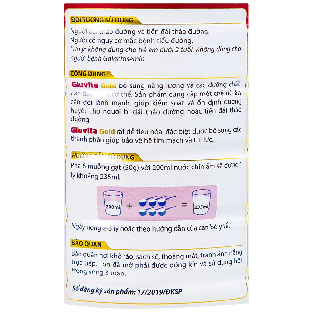 SỮA BỔ SUNG DINH DƯỠNG CHO NGƯỜI ĐÁI THÁO ĐƯỜNG GLUVITA GOLD VITADAIRY 900G 8