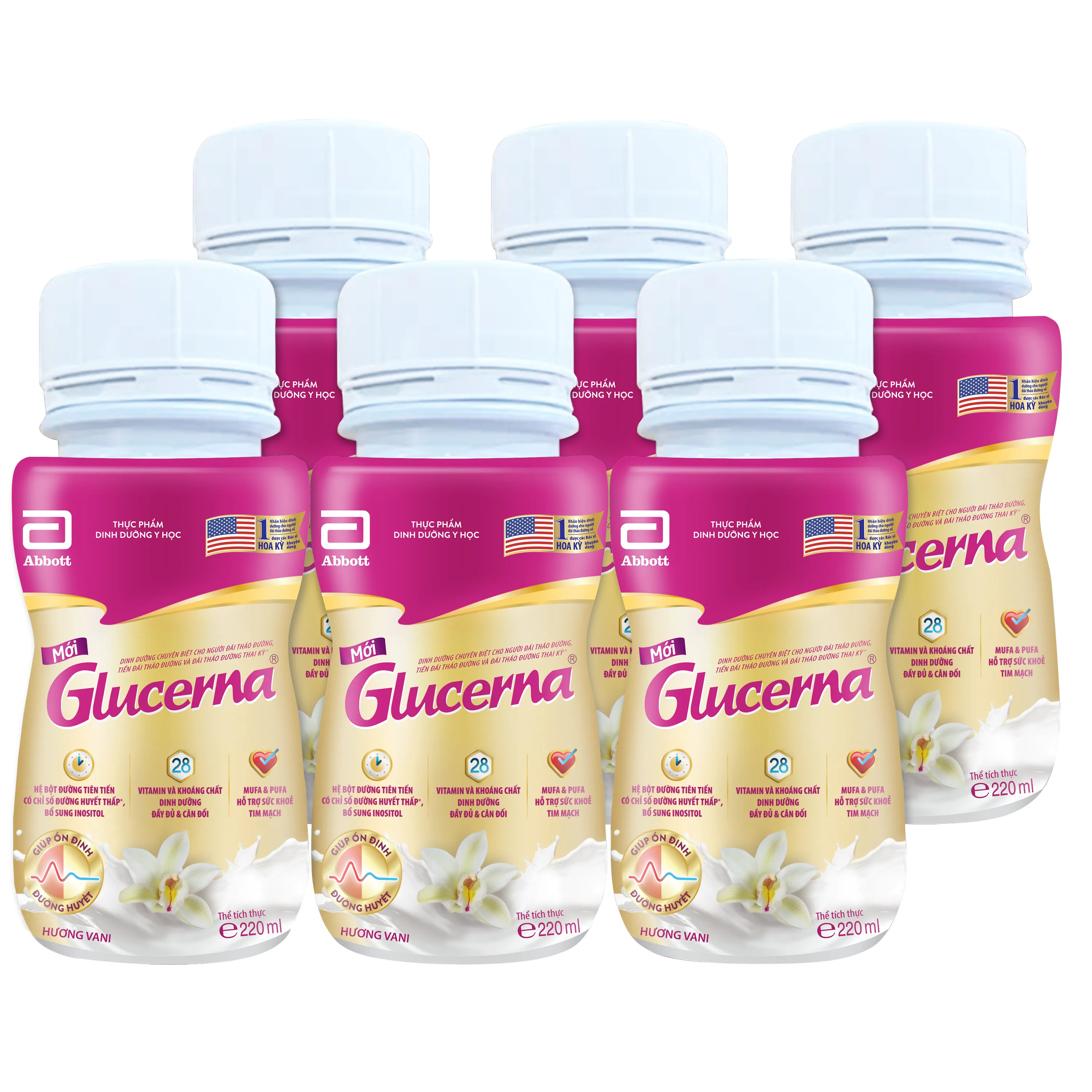 SỮA BỔ SUNG DINH DƯỠNG CHO NGƯỜI ĐÁI THÁO ĐƯỜNG GLUCERNA ABBOTT HƯƠNG VANI 220ML 1 LỐC X 6 CHAI