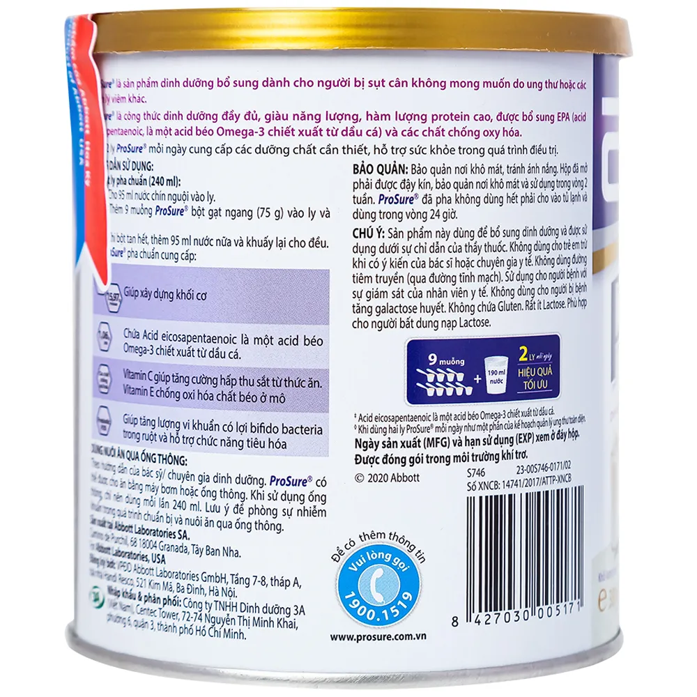 SỮA BỔ SUNG DINH DƯỠNG CHUYÊN BIỆT CHO NGƯỜI ĐANG SỤT CÂN PROSURE ABBOTT 380G 6