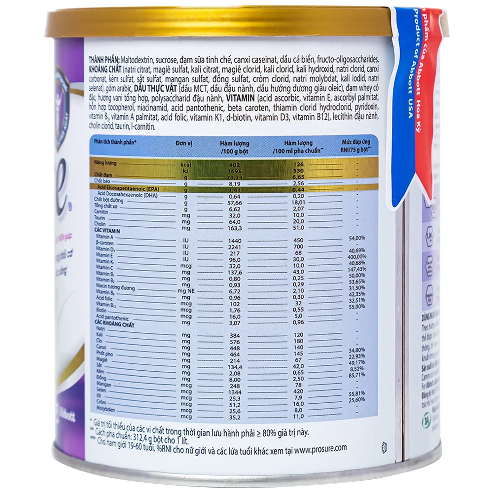 SỮA BỔ SUNG DINH DƯỠNG CHUYÊN BIỆT CHO NGƯỜI ĐANG SỤT CÂN PROSURE ABBOTT 380G 7