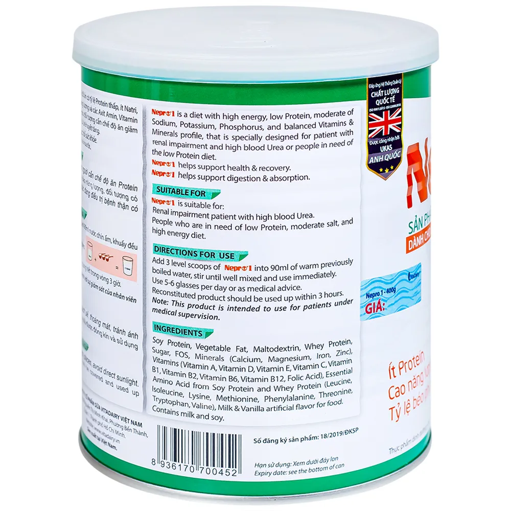SỮA BỔ SUNG DINH DƯỠNG GIẢM PROTEIN CHO NGƯỜI BỆNH THẬN NEPRO 1 VITADAIRY 400G 8