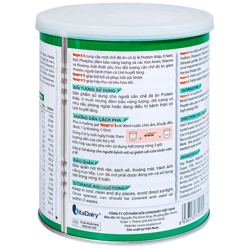 SỮA BỔ SUNG DINH DƯỠNG GIẢM PROTEIN CHO NGƯỜI BỆNH THẬN NEPRO 1 VITADAIRY 400G 9