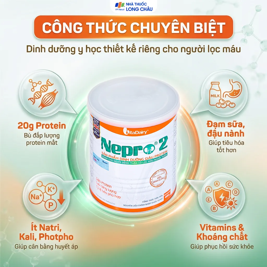 SỮA BỔ SUNG DINH DƯỠNG GIÀU PROTEIN CHO NGƯỜI BỆNH THẬN NEPRO 2 VITADAIRY 400G 3