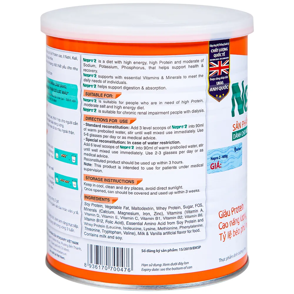 SỮA BỔ SUNG DINH DƯỠNG GIÀU PROTEIN CHO NGƯỜI BỆNH THẬN NEPRO 2 VITADAIRY 400G 8