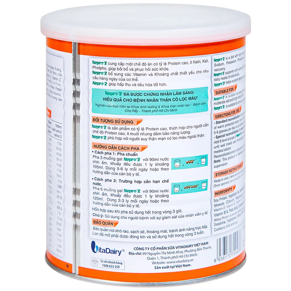 SỮA BỔ SUNG DINH DƯỠNG GIÀU PROTEIN CHO NGƯỜI BỆNH THẬN NEPRO 2 VITADAIRY 400G 9
