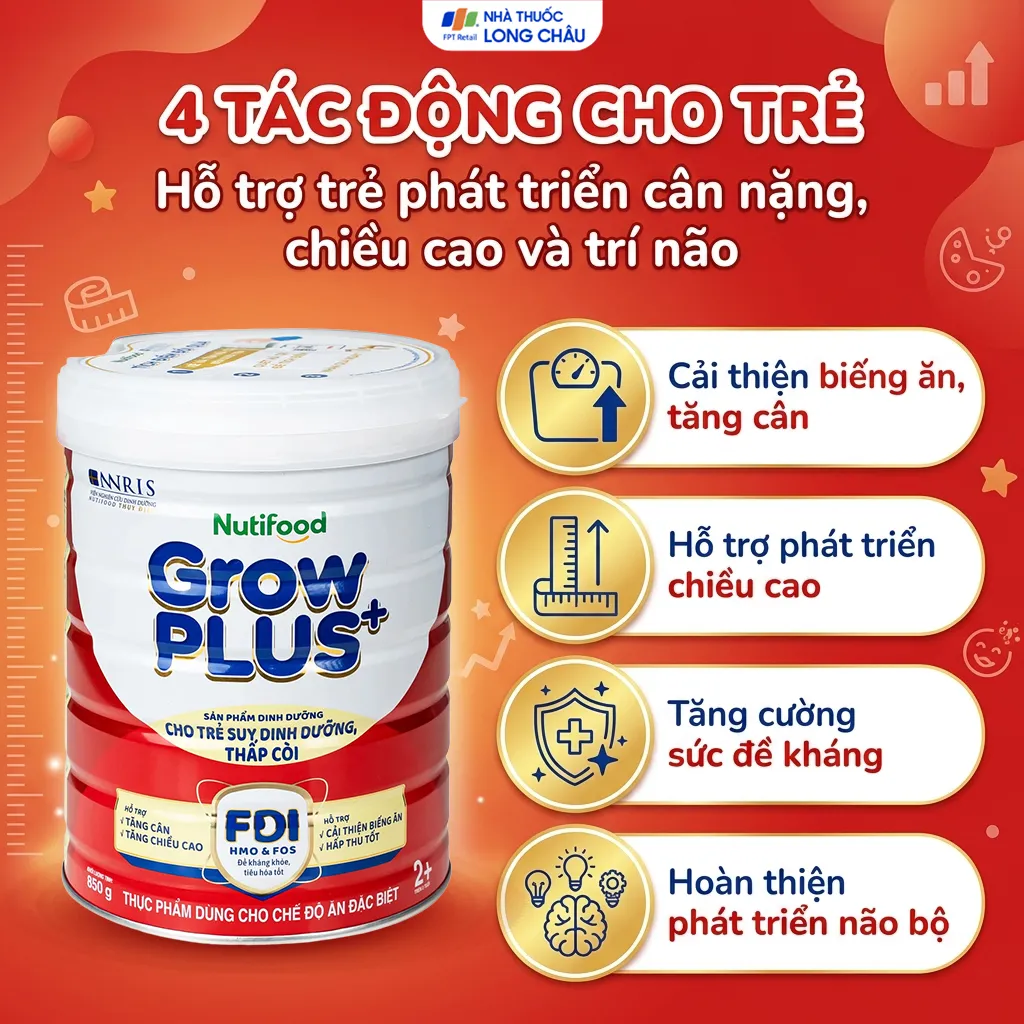 SỮA CHO TRẺ SUY DINH DƯỠNG, THẤP CÒI NUTIFOOD GROWPLUS+ 2+ (ĐỎ) 850G 4