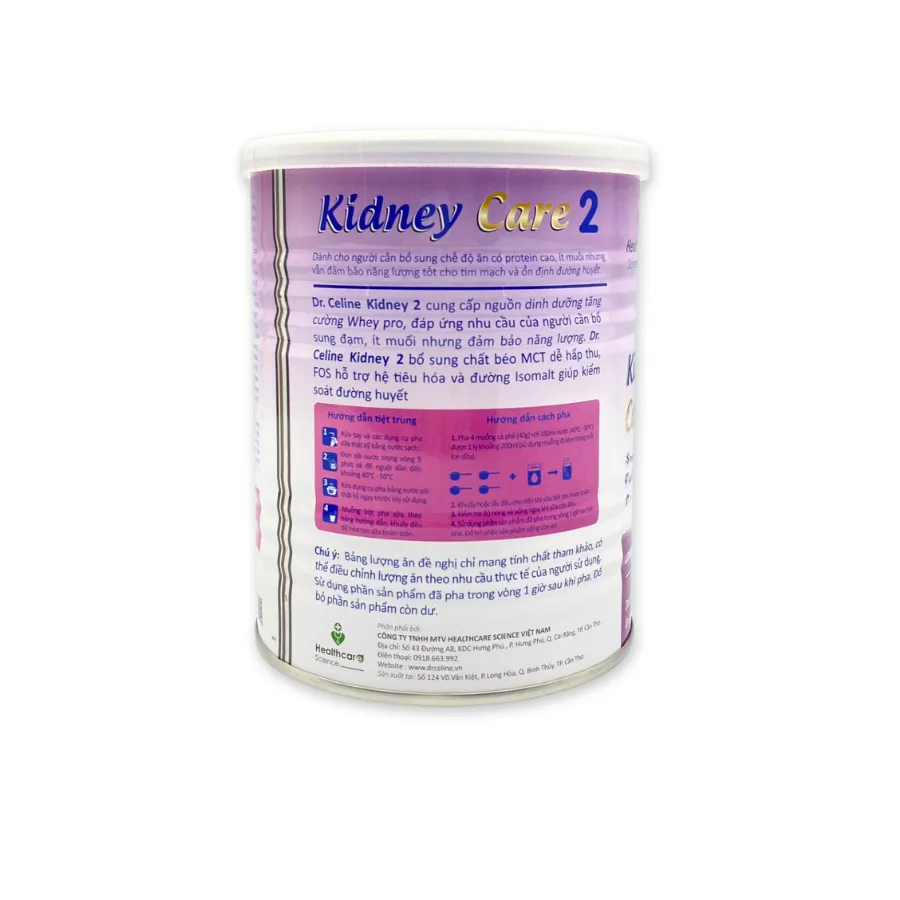 Sữa dinh dưỡng cho người cần chế độ ăn protein cao, ít muối nhưng vẫn đảm bảo năng lượng Dr. Celine Kidney Care 2 (400g) 2
