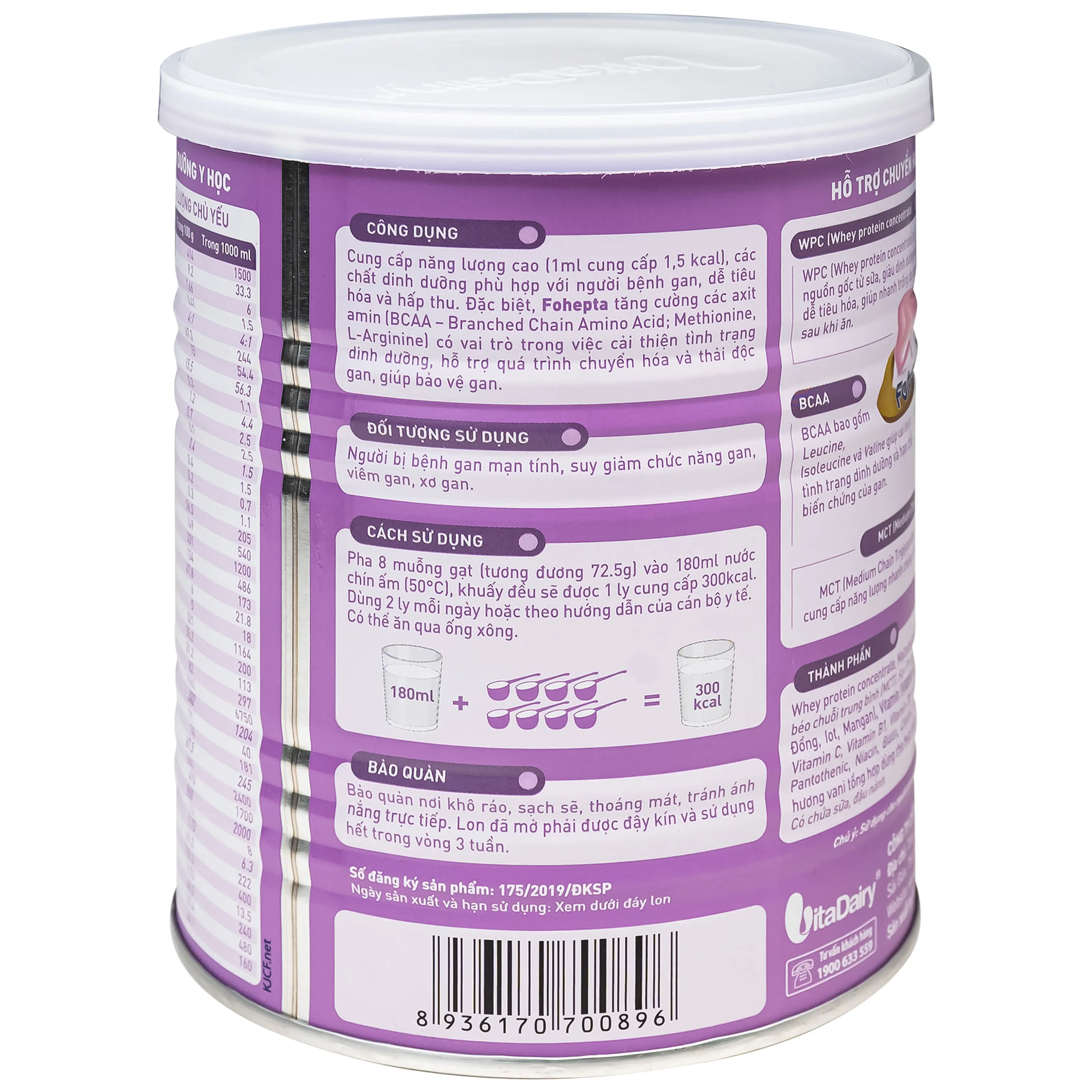SỮA DINH DƯỠNG DÀNH CHO BỆNH NHÂN GAN FOHEPTA VITADAIRY 400G 7