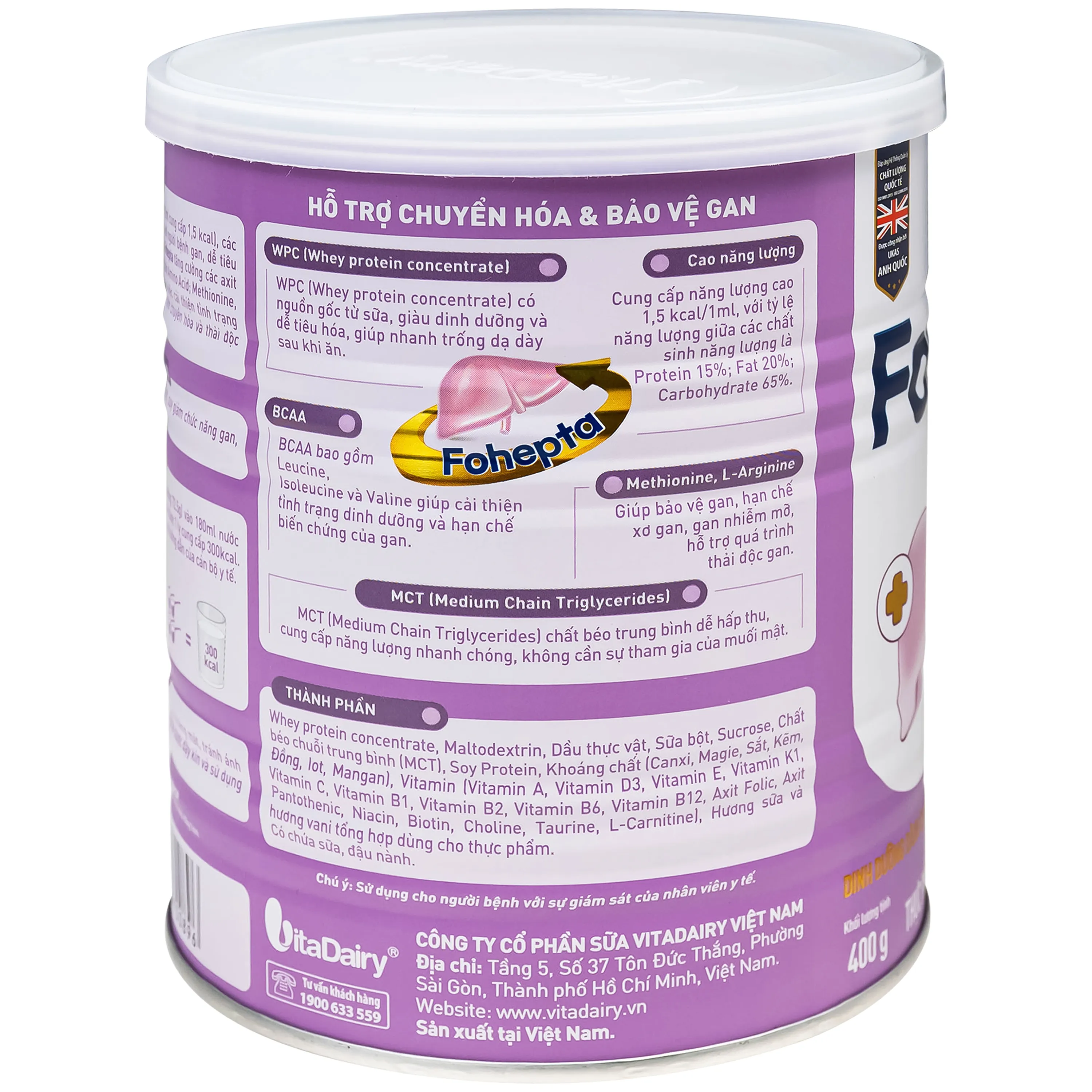 SỮA DINH DƯỠNG DÀNH CHO BỆNH NHÂN GAN FOHEPTA VITADAIRY 400G 8