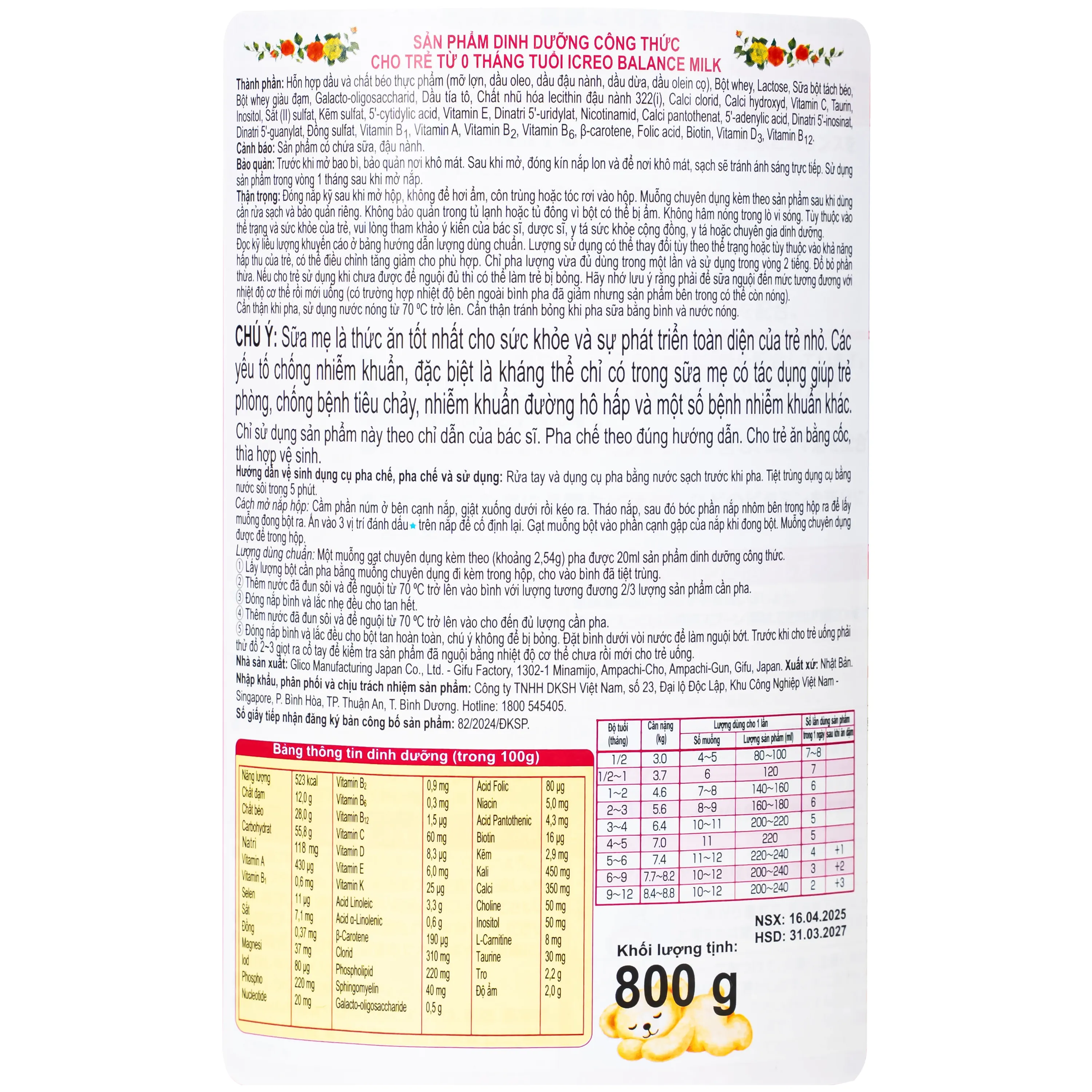 SỮA HỖ TRỢ HỆ MIỄN DỊCH VÀ TIÊU HÓA KHỎE MẠNH CHO TRẺ TỪ 0 THÁNG TUỔI ICREO BALANCE MILK GLICO 800G 9
