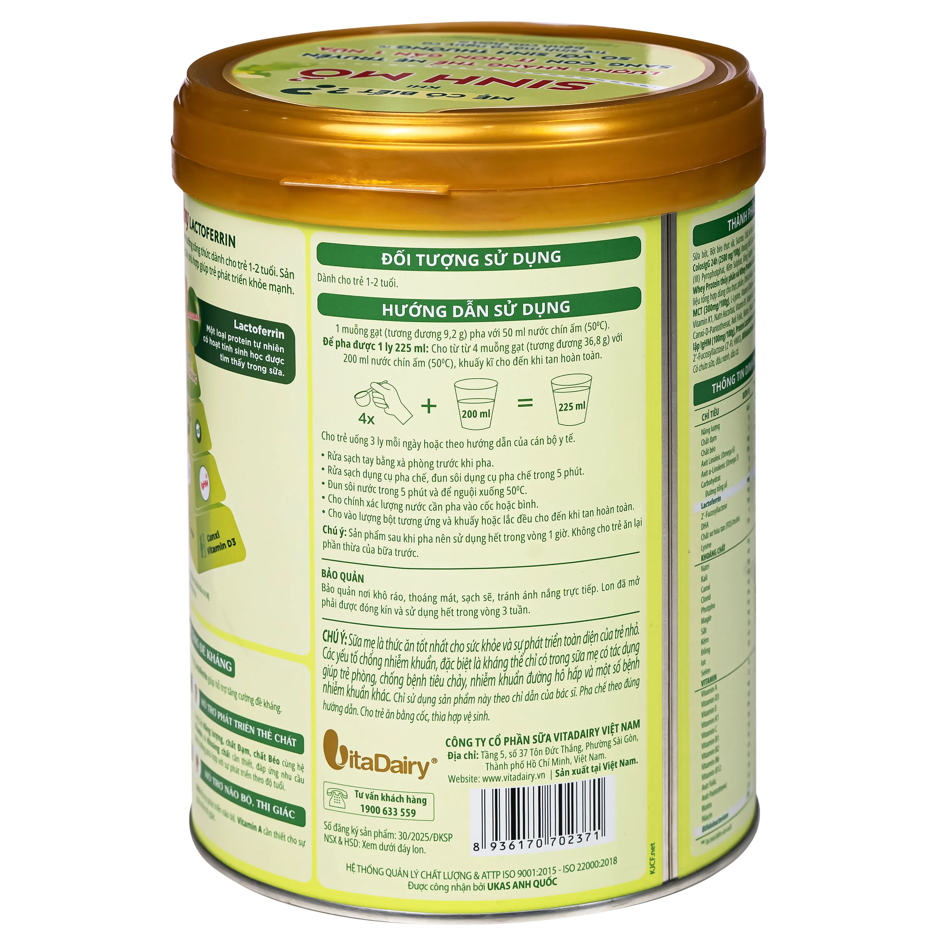 SỮA HỖ TRỢ TĂNG ĐỀ KHÁNG COLOSBABY LACTOFERRIN 1+ VITADAIRY 800G 5