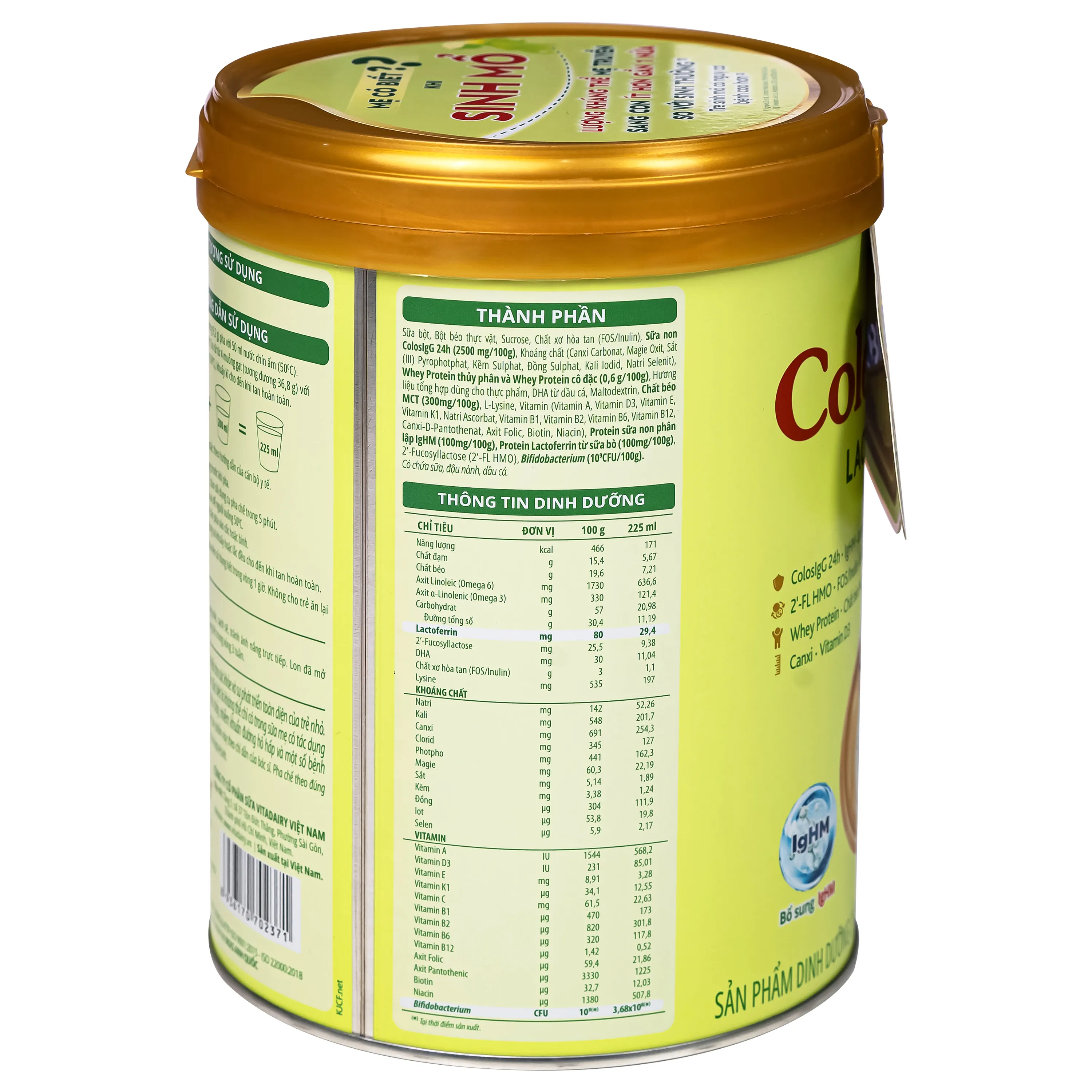 SỮA HỖ TRỢ TĂNG ĐỀ KHÁNG COLOSBABY LACTOFERRIN 1+ VITADAIRY 800G 7