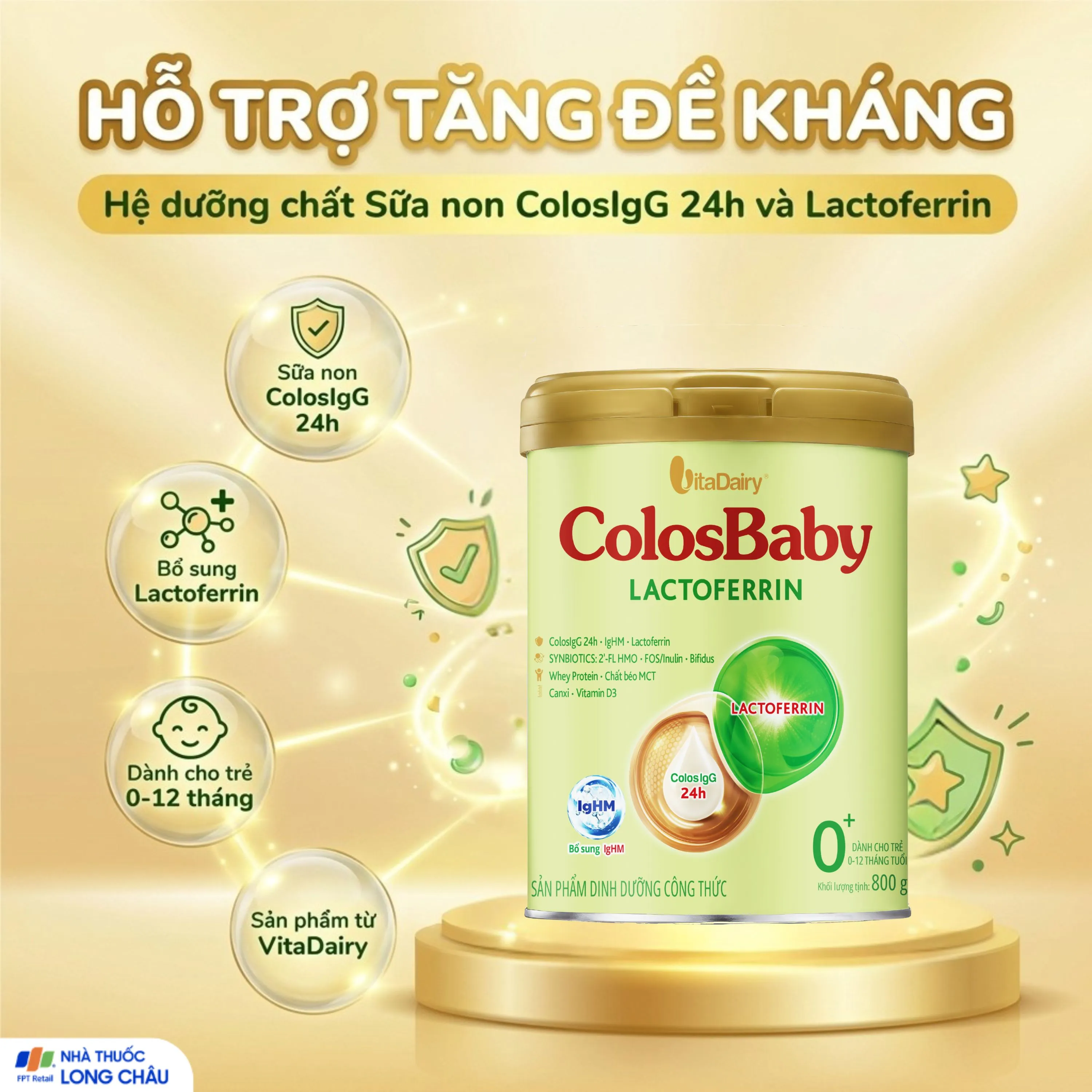 SỮA HỖ TRỢ TĂNG ĐỀ KHÁNG COLOSBABY LACTOFERRIN 0+ VITADAIRY 800G 2