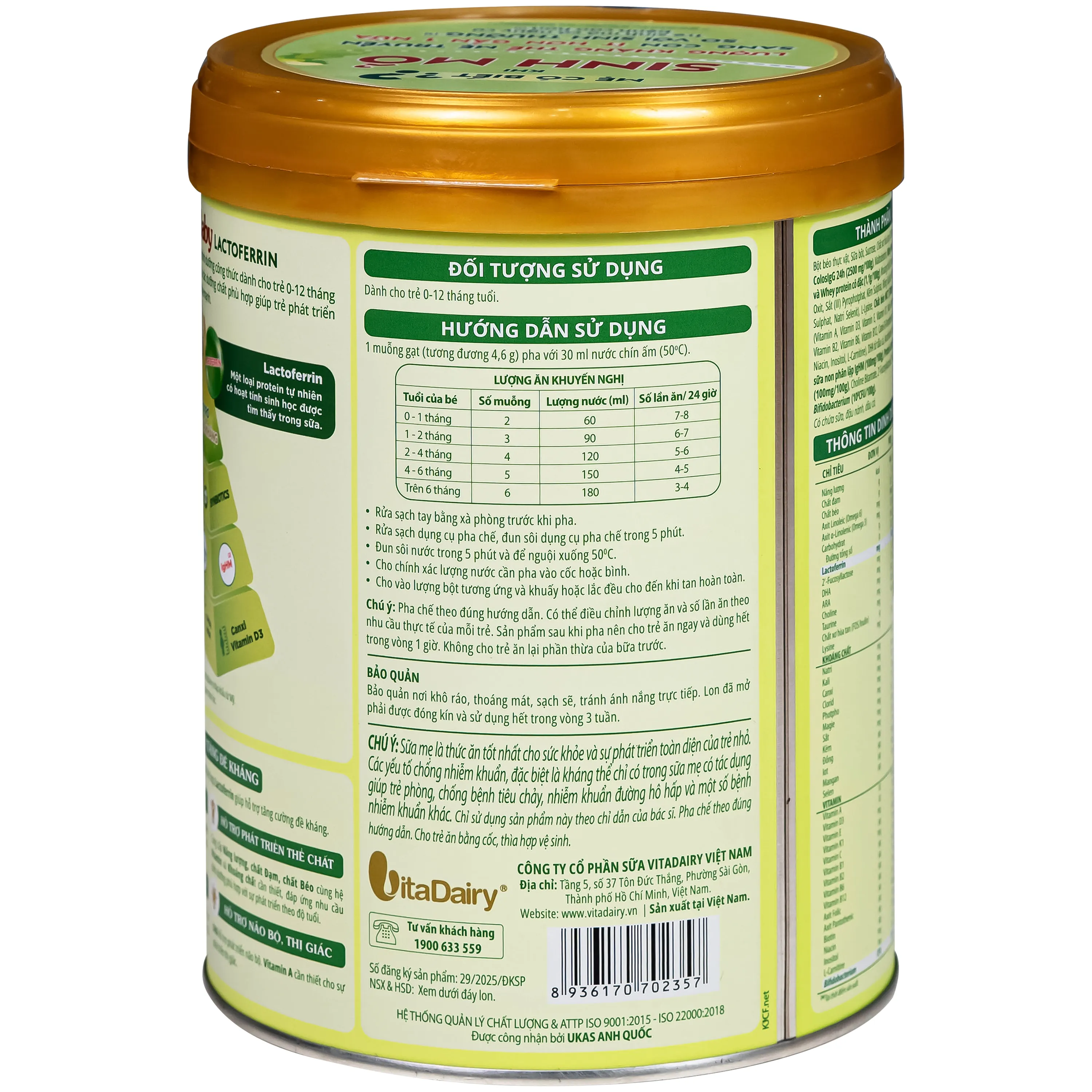 SỮA HỖ TRỢ TĂNG ĐỀ KHÁNG COLOSBABY LACTOFERRIN 0+ VITADAIRY 800G 6