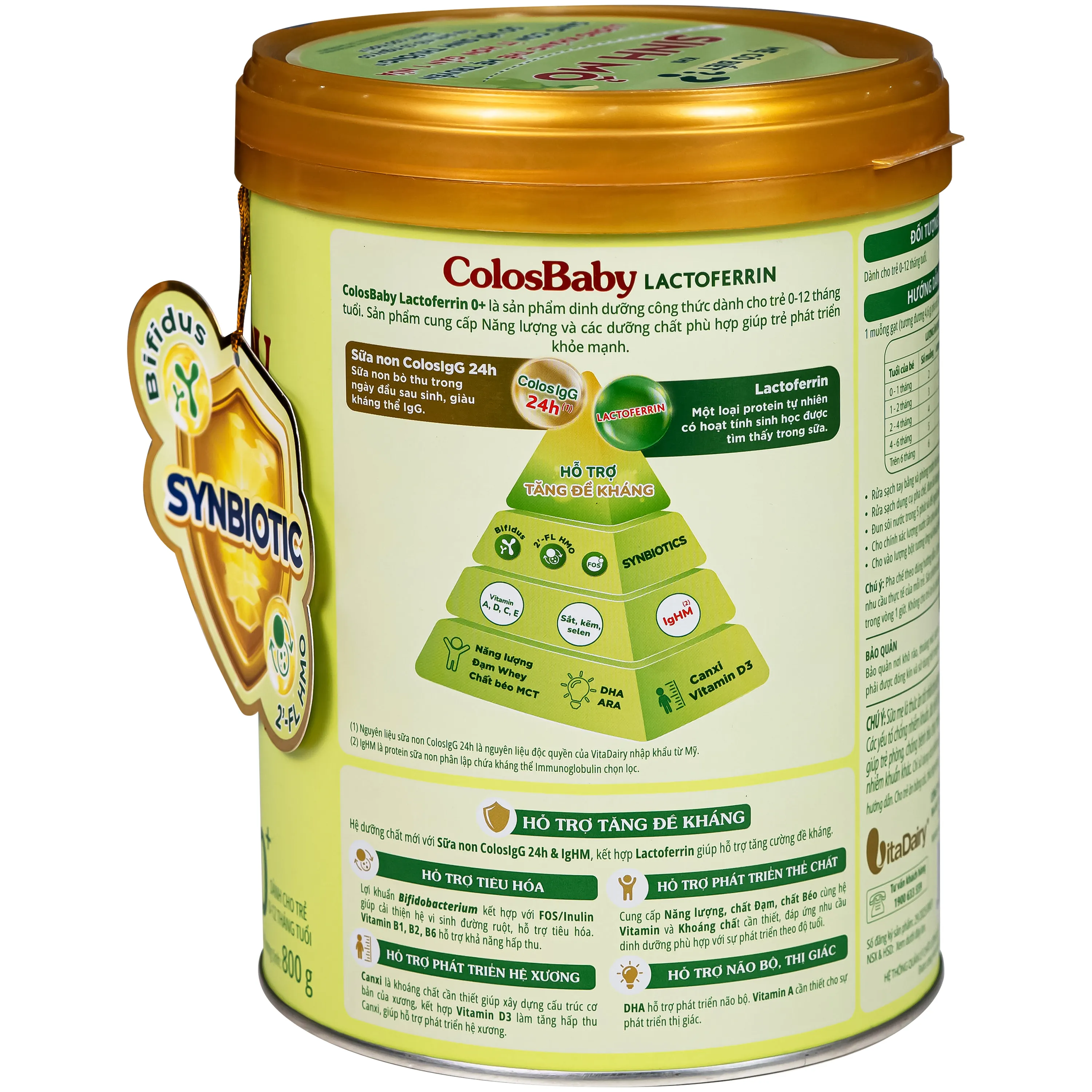 SỮA HỖ TRỢ TĂNG ĐỀ KHÁNG COLOSBABY LACTOFERRIN 0+ VITADAIRY 800G 7