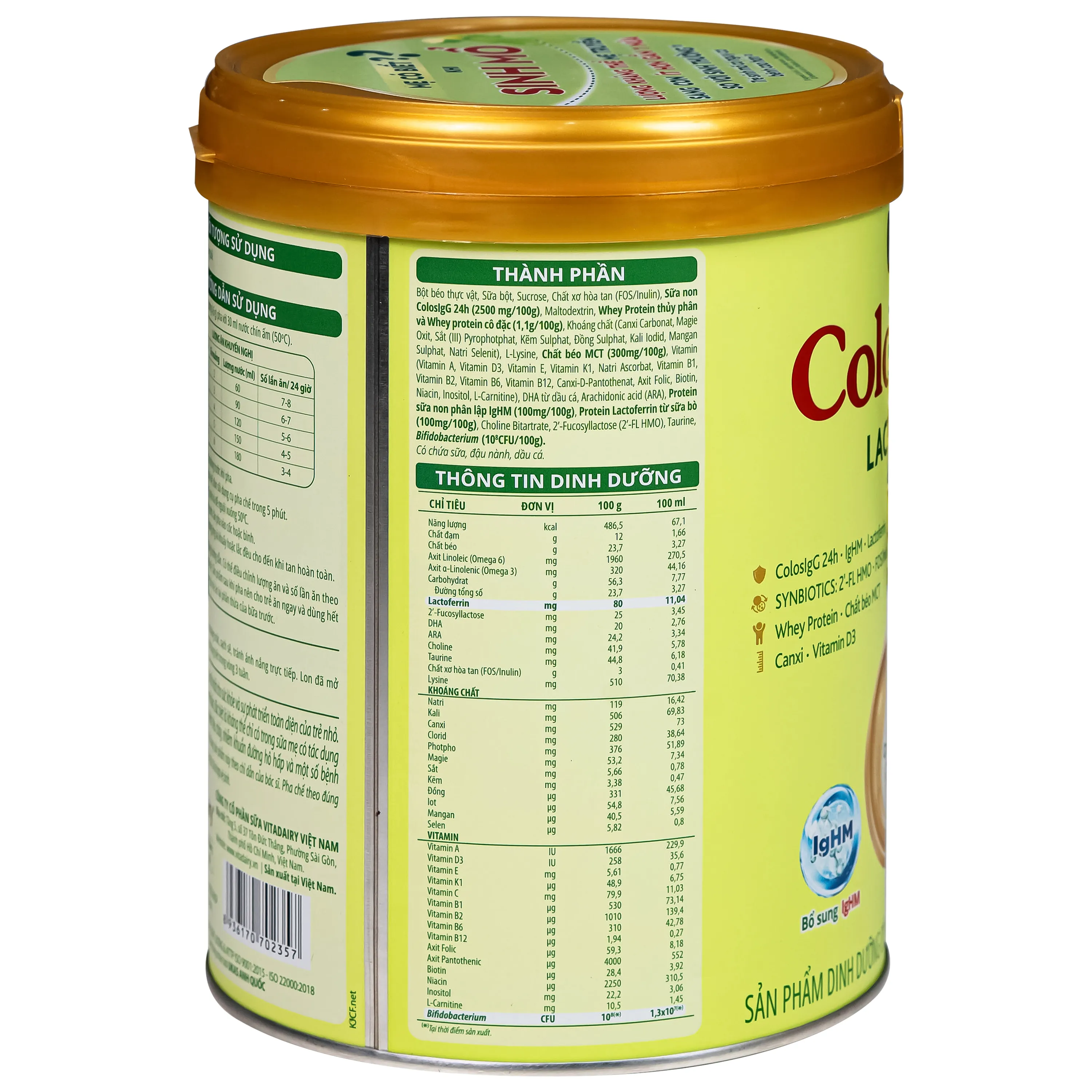 SỮA HỖ TRỢ TĂNG ĐỀ KHÁNG COLOSBABY LACTOFERRIN 0+ VITADAIRY 800G 8
