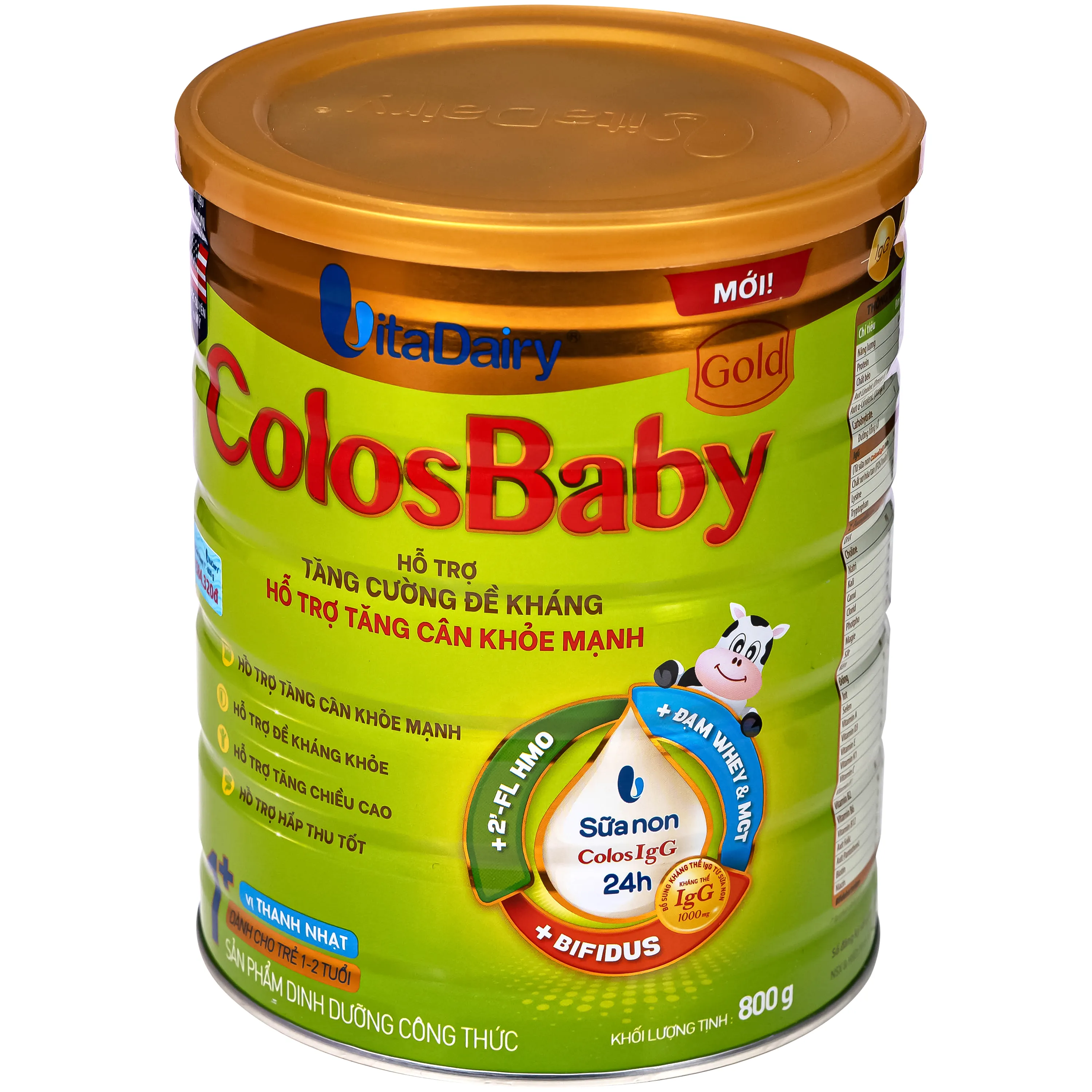 SỮA HỖ TRỢ TĂNG CƯỜNG ĐỀ KHÁNG, TĂNG CÂN KHỎE MẠNH COLOSBABY GOLD 1+ VITADAIRY 800G 8