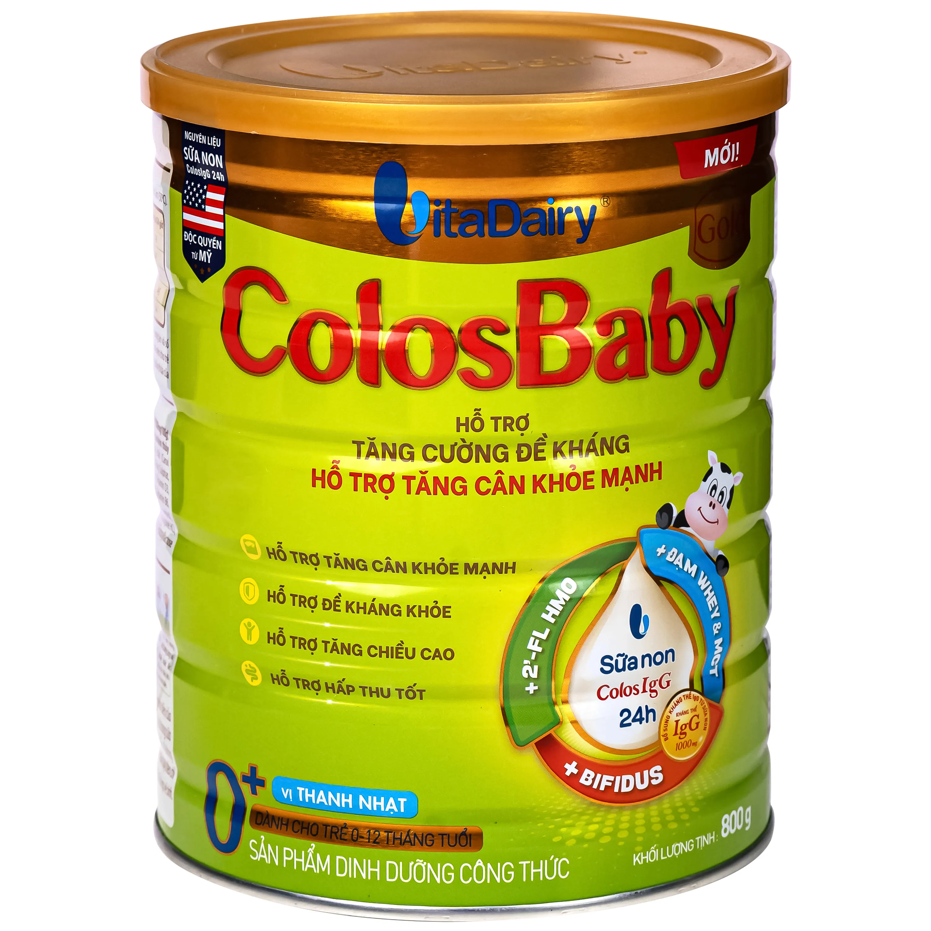 SỮA HỖ TRỢ TĂNG CƯỜNG ĐỀ KHÁNG, TĂNG CÂN KHỎE MẠNH COLOSBABY GOLD 0+ VITADAIRY 800G