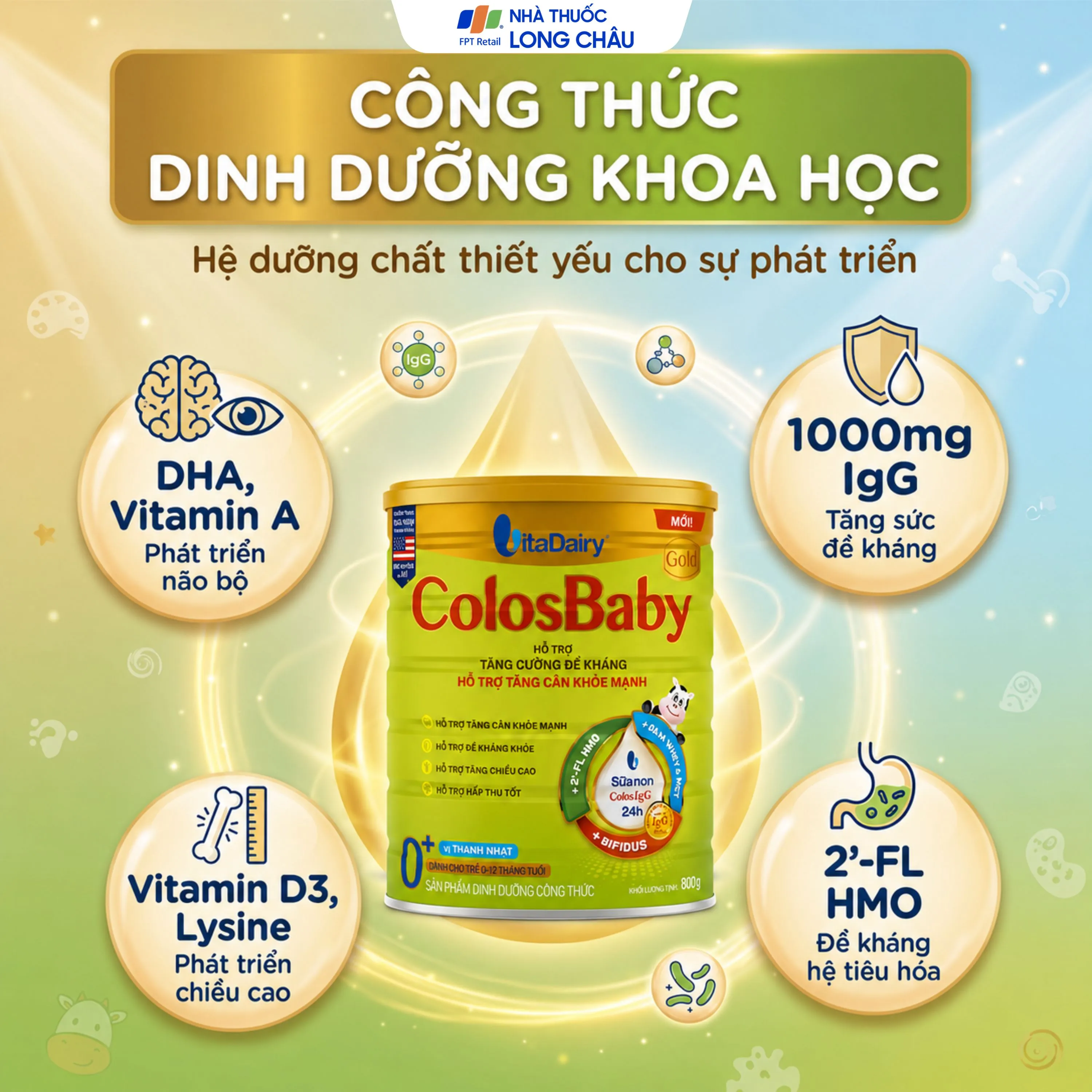 SỮA HỖ TRỢ TĂNG CƯỜNG ĐỀ KHÁNG, TĂNG CÂN KHỎE MẠNH COLOSBABY GOLD 0+ VITADAIRY 800G 3