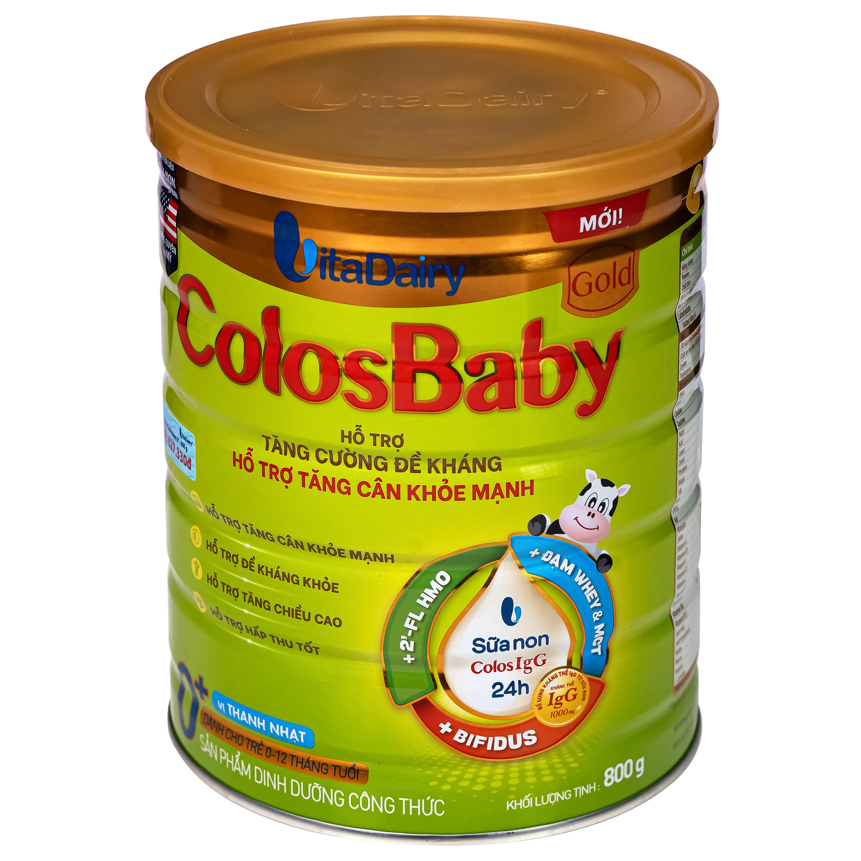 SỮA HỖ TRỢ TĂNG CƯỜNG ĐỀ KHÁNG, TĂNG CÂN KHỎE MẠNH COLOSBABY GOLD 0+ VITADAIRY 800G 9