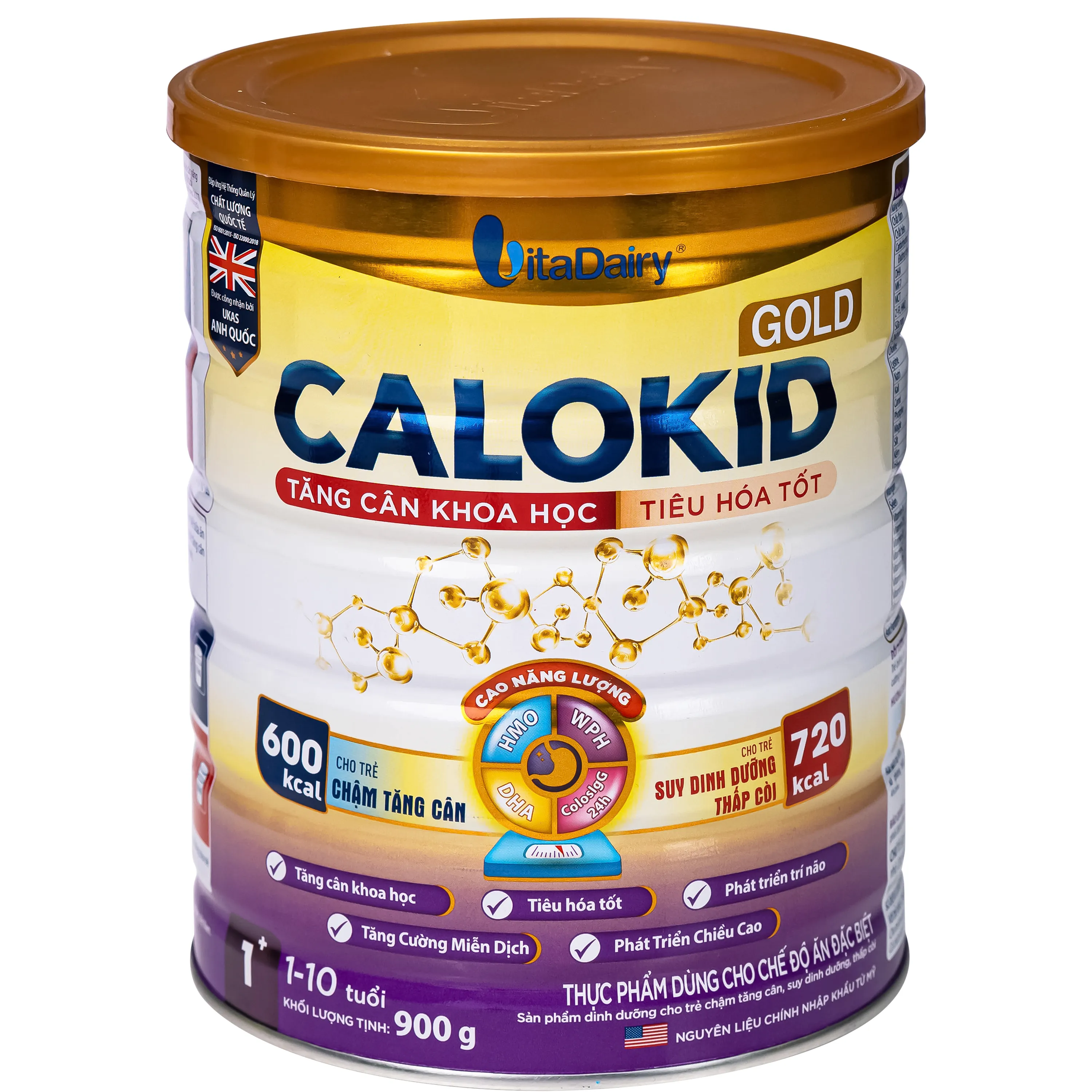 SỮA HỖ TRỢ TĂNG CÂN KHOA HỌC VÀ TIÊU HÓA TỐT CALOKID GOLD VITADAIRY 900G
