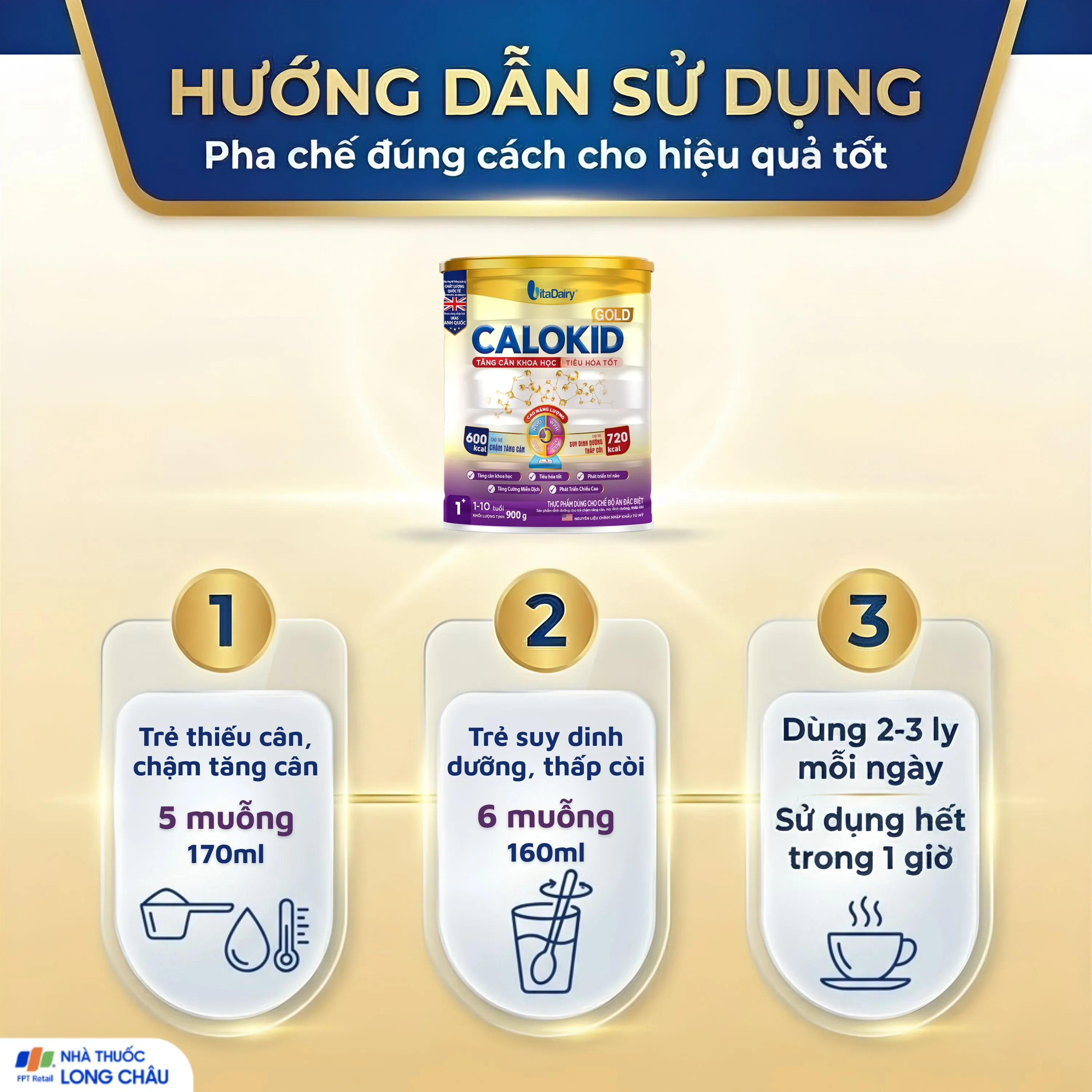 SỮA HỖ TRỢ TĂNG CÂN KHOA HỌC VÀ TIÊU HÓA TỐT CALOKID GOLD VITADAIRY 900G 5