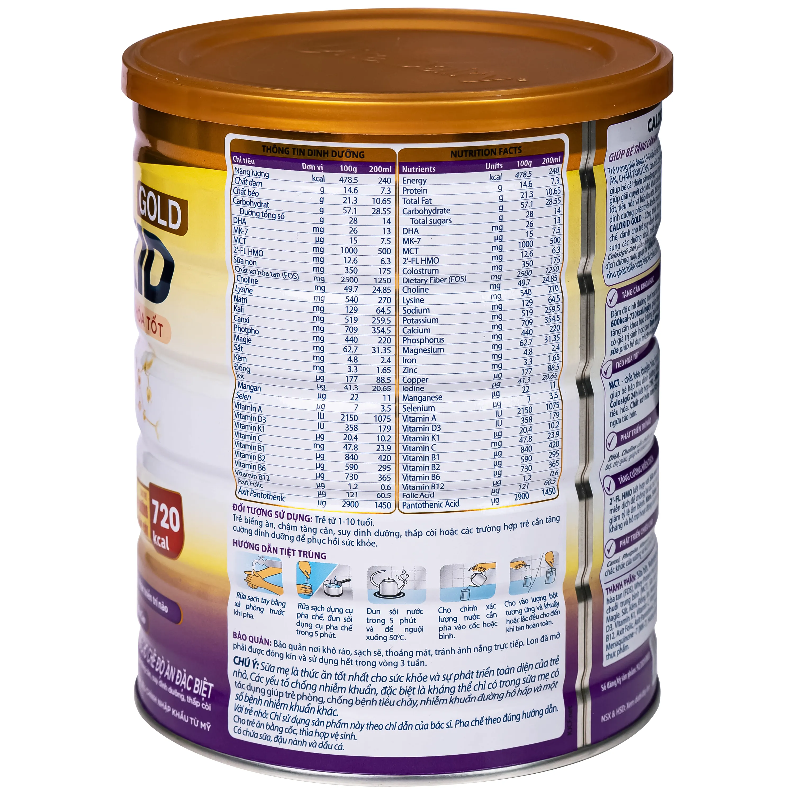 SỮA HỖ TRỢ TĂNG CÂN KHOA HỌC VÀ TIÊU HÓA TỐT CALOKID GOLD VITADAIRY 900G 6