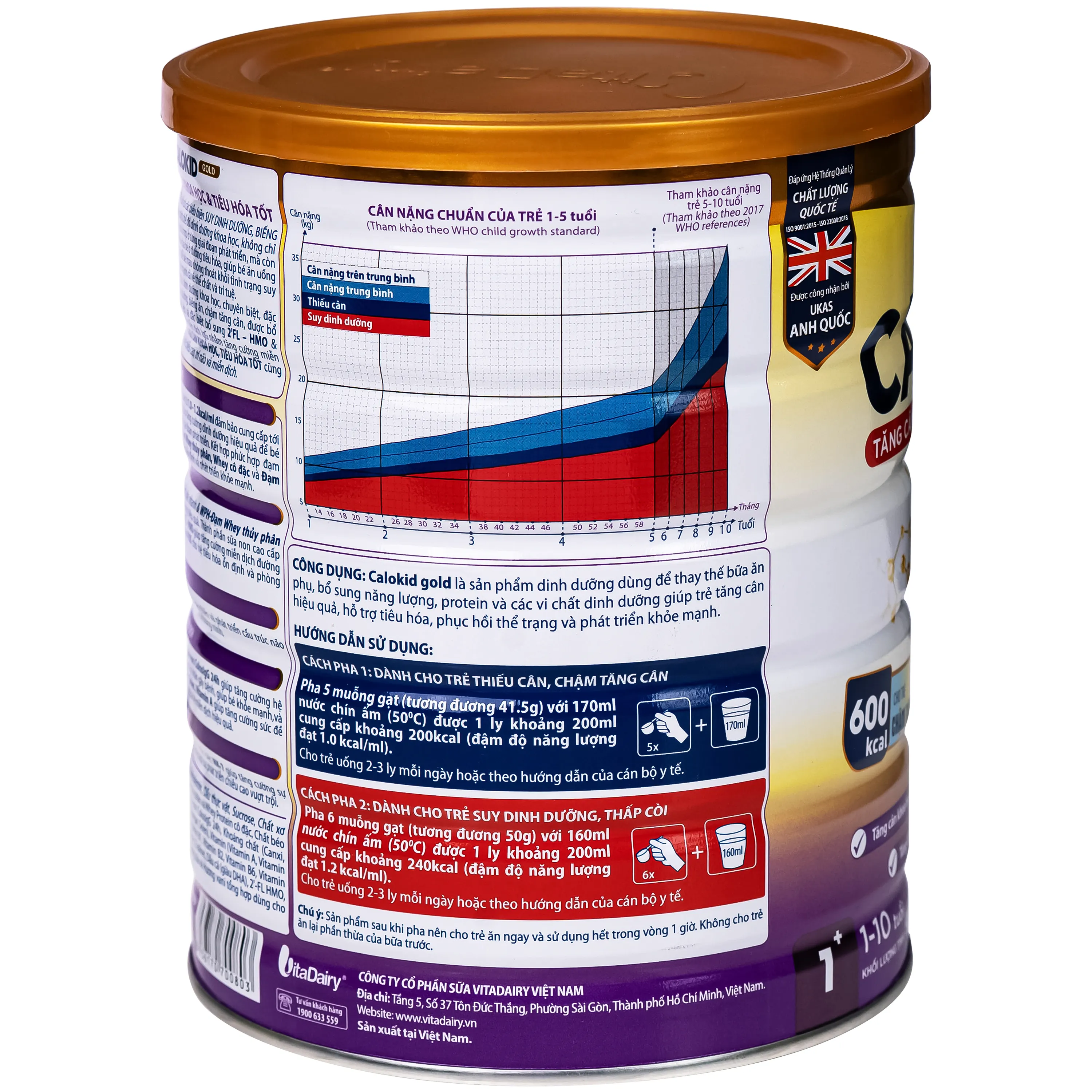 SỮA HỖ TRỢ TĂNG CÂN KHOA HỌC VÀ TIÊU HÓA TỐT CALOKID GOLD VITADAIRY 900G 8