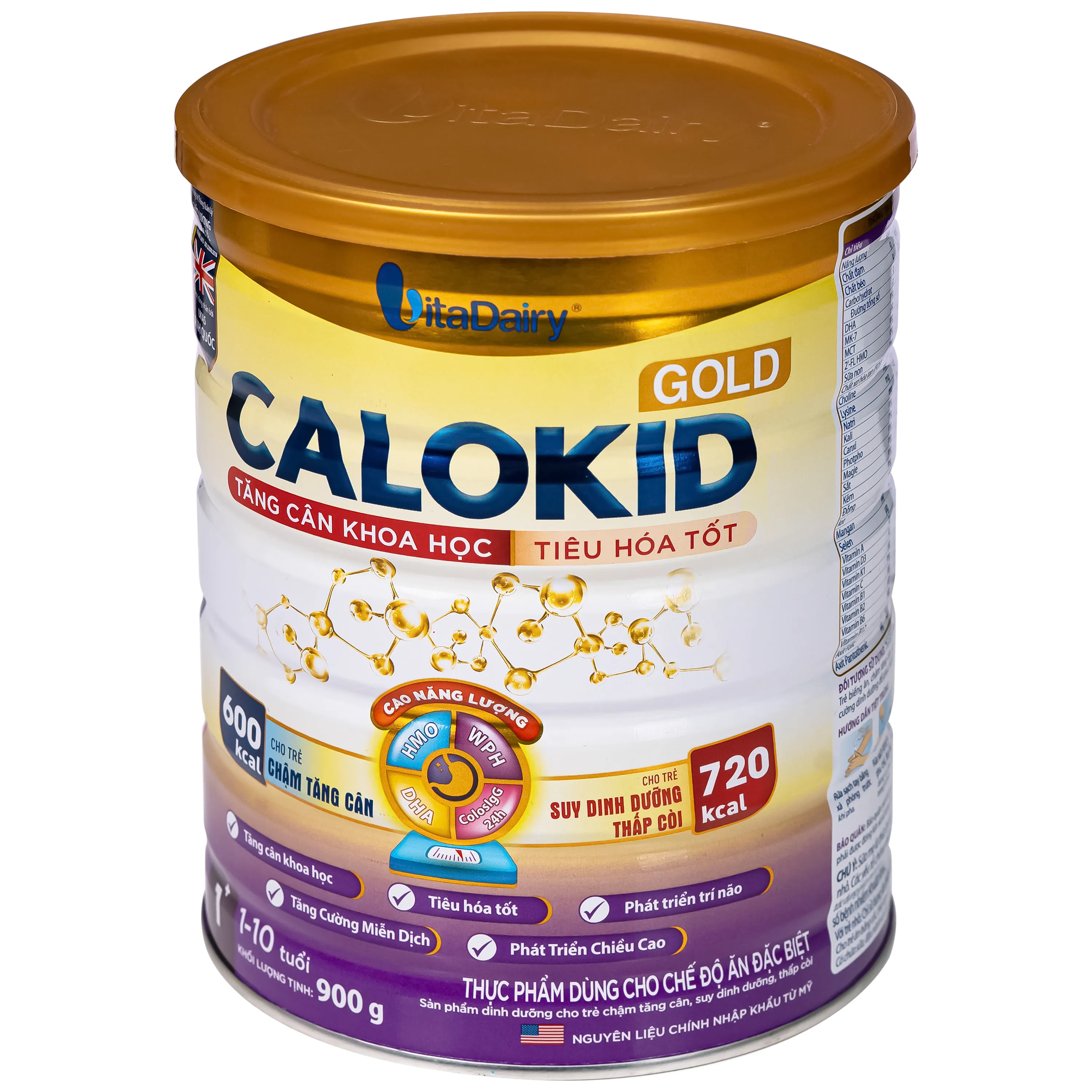 SỮA HỖ TRỢ TĂNG CÂN KHOA HỌC VÀ TIÊU HÓA TỐT CALOKID GOLD VITADAIRY 900G 9