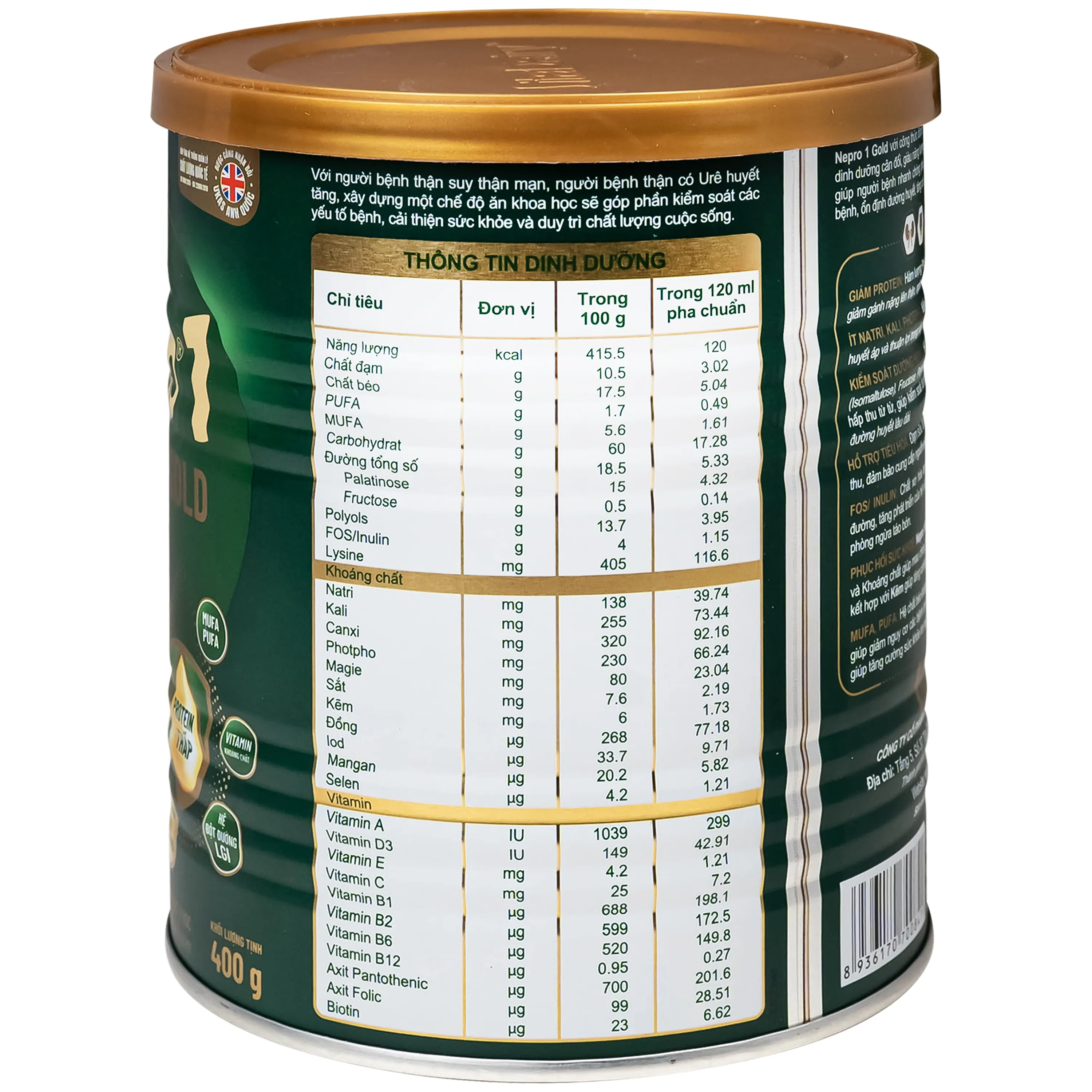 SỮA HỖ TRỢ THẬN CÓ URE NEPRO 1 GOLD VITADAIRY 400G 6
