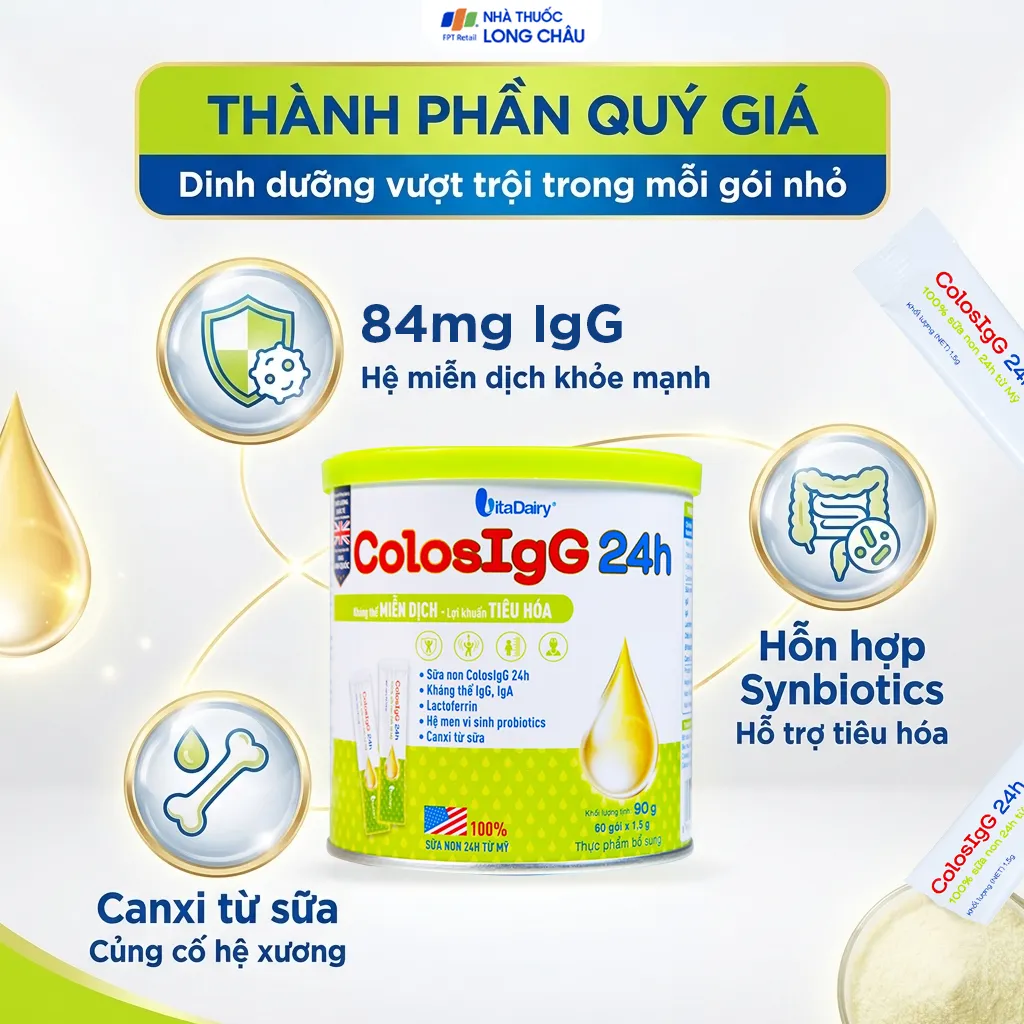 SỮA NON HỖ TRỢ TĂNG CƯỜNG MIỄN DỊCH COLOSIGG 24H VITADAIRY 60 GÓI X 1.5G 3