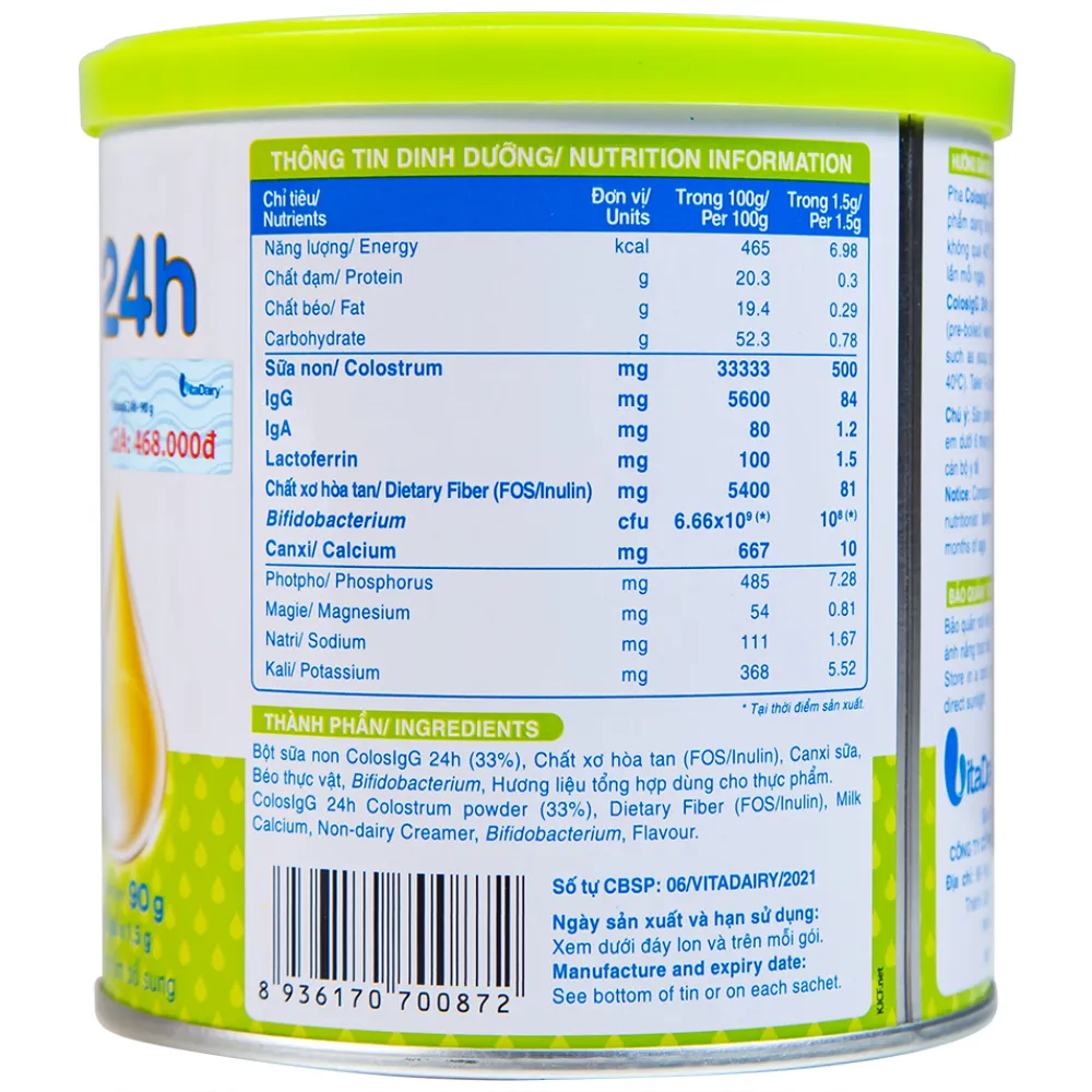 SỮA NON HỖ TRỢ TĂNG CƯỜNG MIỄN DỊCH COLOSIGG 24H VITADAIRY 60 GÓI X 1.5G 9