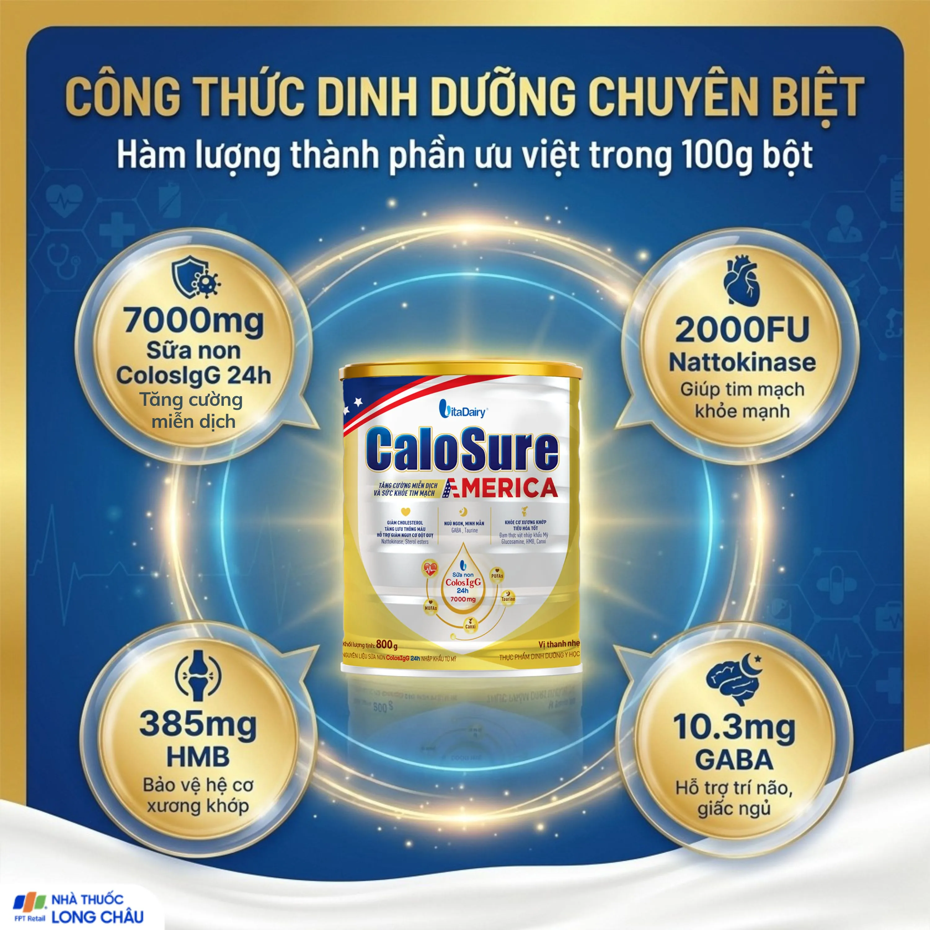 SỮA TĂNG CƯỜNG MIỄN DỊCH VÀ SỨC KHOẺ TIM MẠCH VITADAIRY CALOSURE AMERICA 800G 3