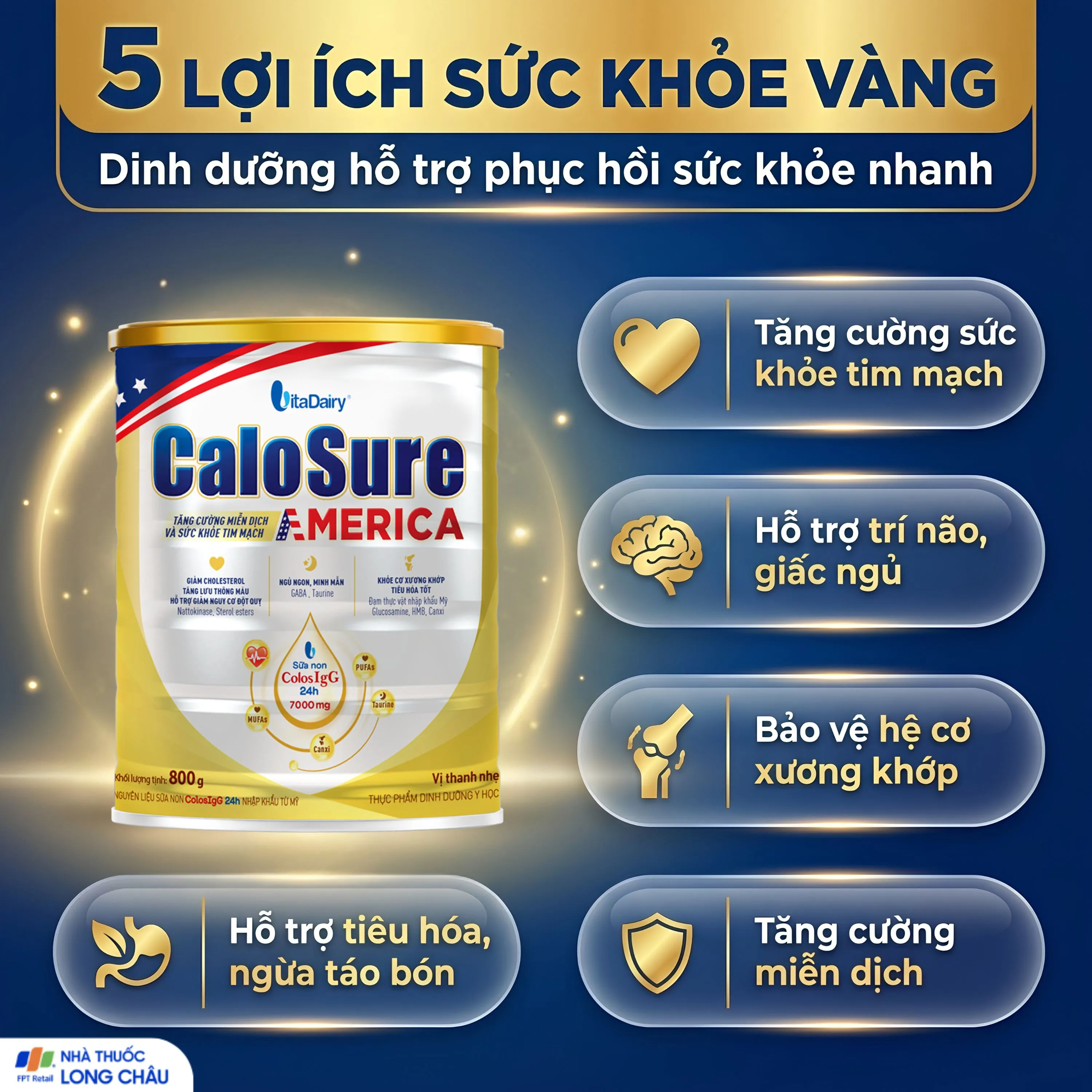 SỮA TĂNG CƯỜNG MIỄN DỊCH VÀ SỨC KHOẺ TIM MẠCH VITADAIRY CALOSURE AMERICA 800G 4