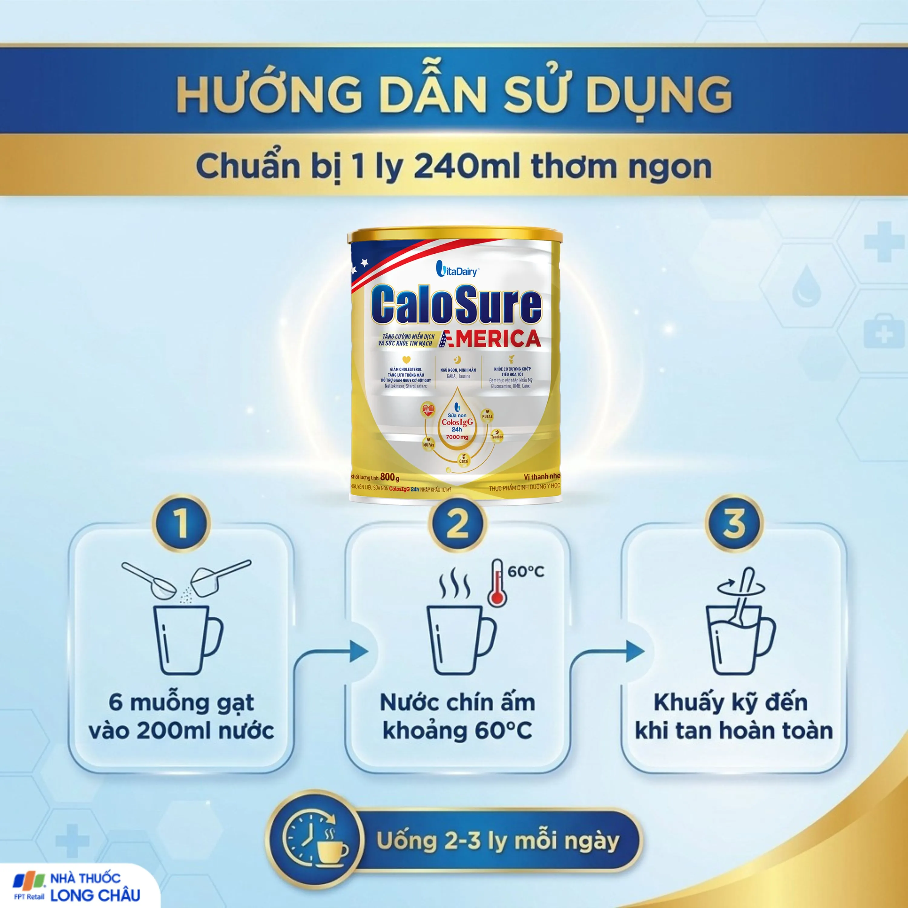 SỮA TĂNG CƯỜNG MIỄN DỊCH VÀ SỨC KHOẺ TIM MẠCH VITADAIRY CALOSURE AMERICA 800G 5
