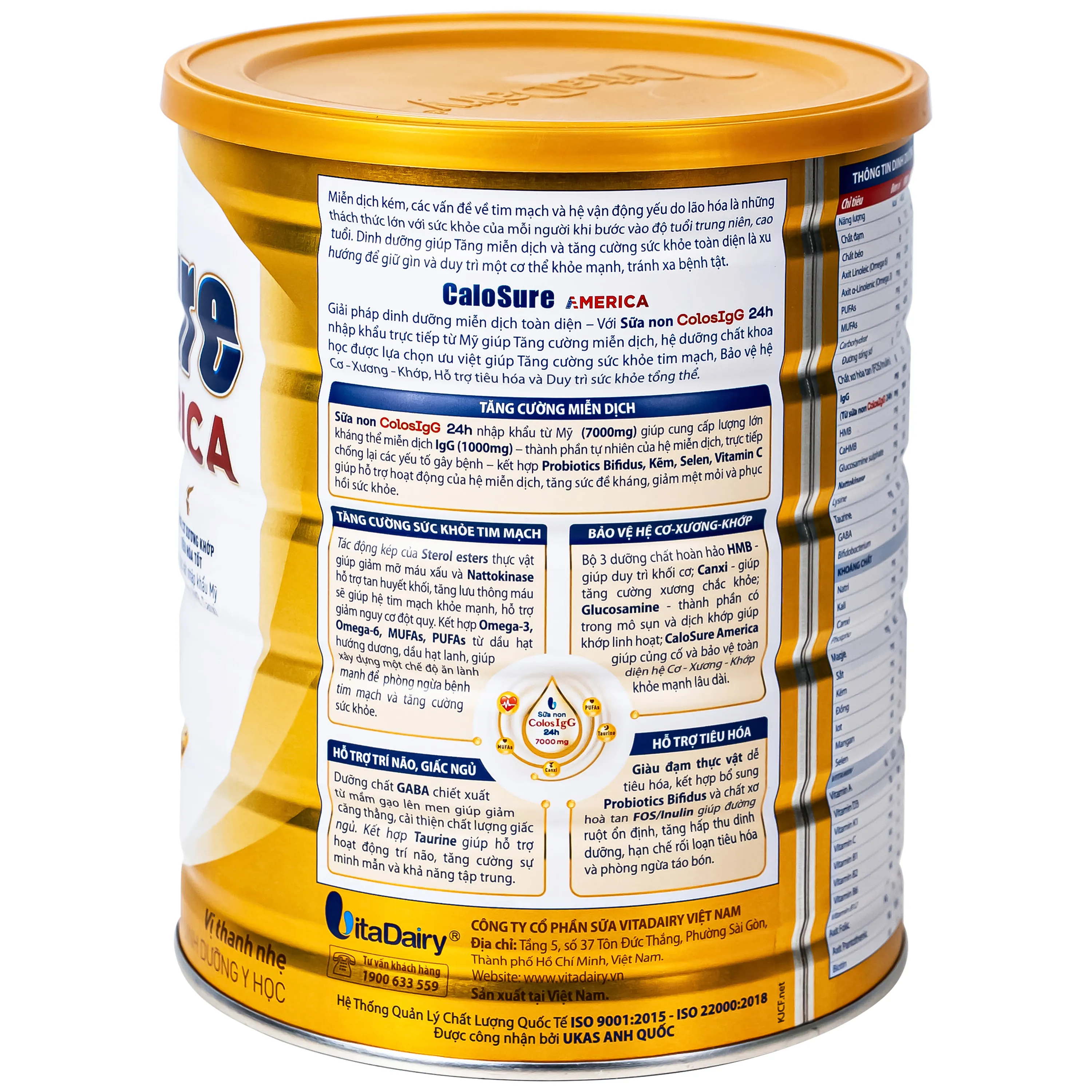 SỮA TĂNG CƯỜNG MIỄN DỊCH VÀ SỨC KHOẺ TIM MẠCH VITADAIRY CALOSURE AMERICA 800G 6