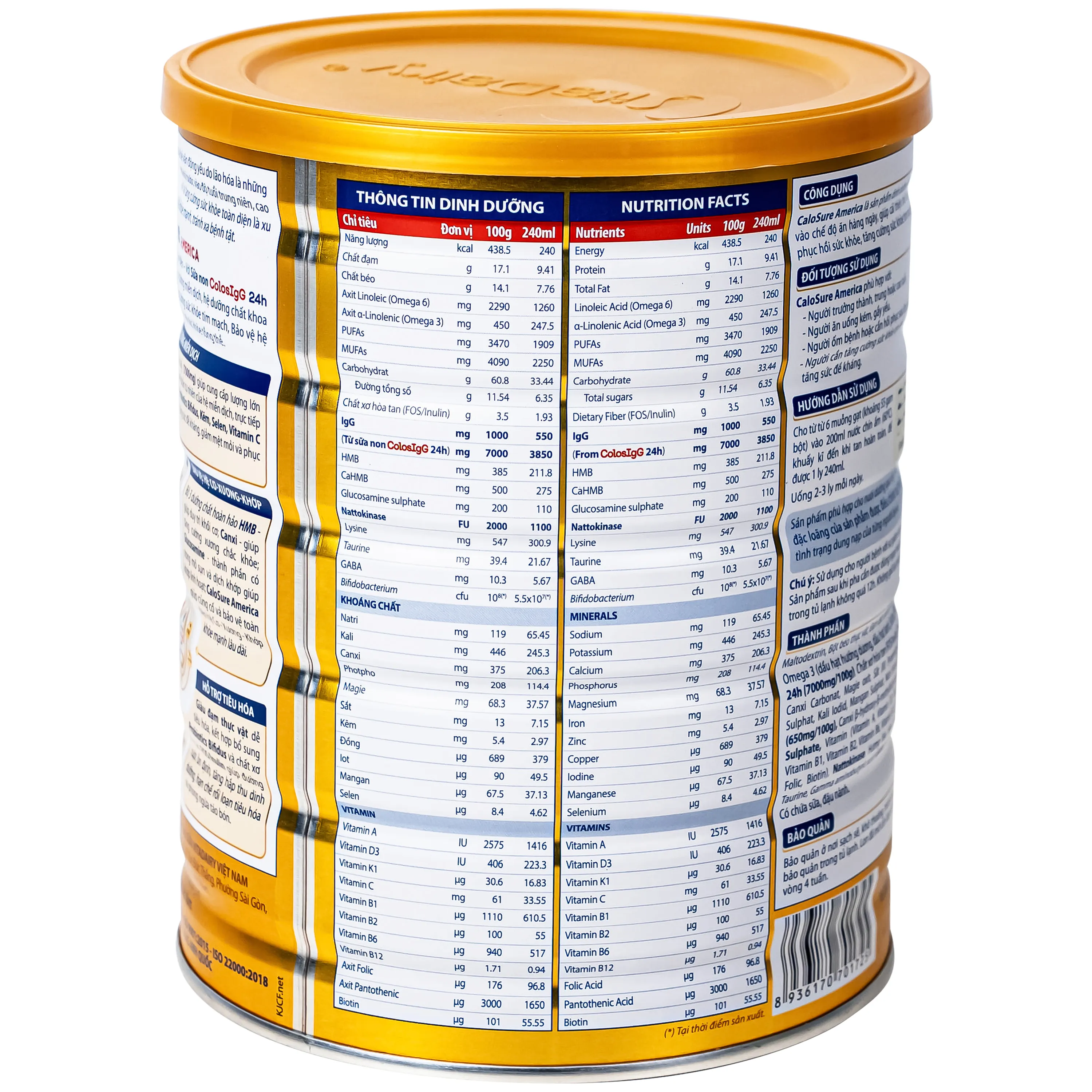 SỮA TĂNG CƯỜNG MIỄN DỊCH VÀ SỨC KHOẺ TIM MẠCH VITADAIRY CALOSURE AMERICA 800G 7