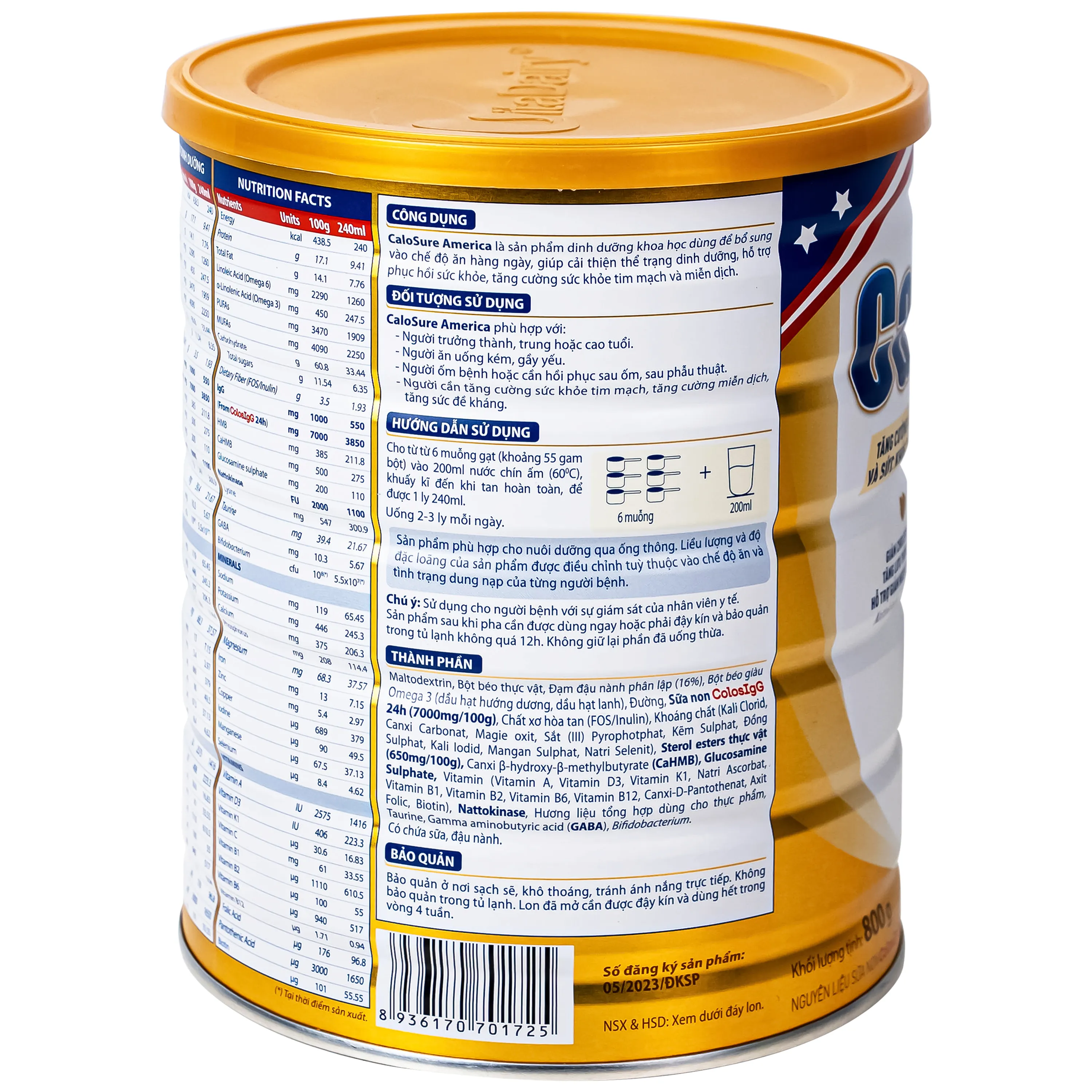 SỮA TĂNG CƯỜNG MIỄN DỊCH VÀ SỨC KHOẺ TIM MẠCH VITADAIRY CALOSURE AMERICA 800G 8