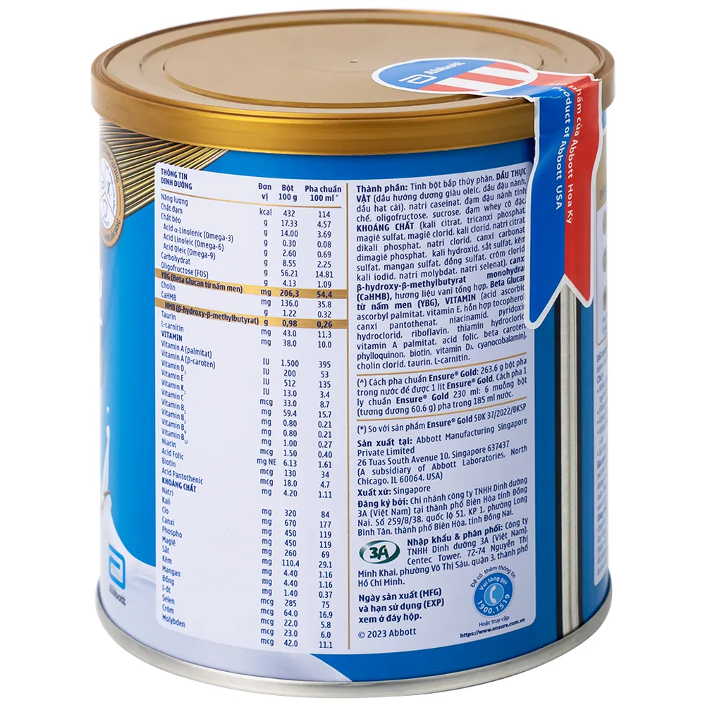 SỮA TĂNG CƯỜNG SỨC KHỎE ENSURE GOLD STRENGTHPRO HƯƠNG VANI ÍT NGỌT 800G 3