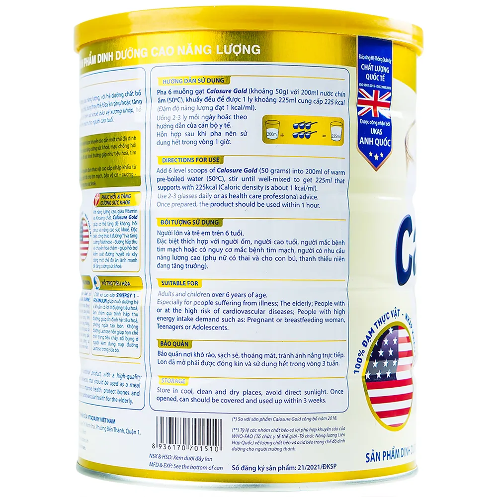 SỮA TĂNG CƯỜNG SỨC KHỎE TIM MẠCH CALOSURE GOLD VITADAIRY 900G 5