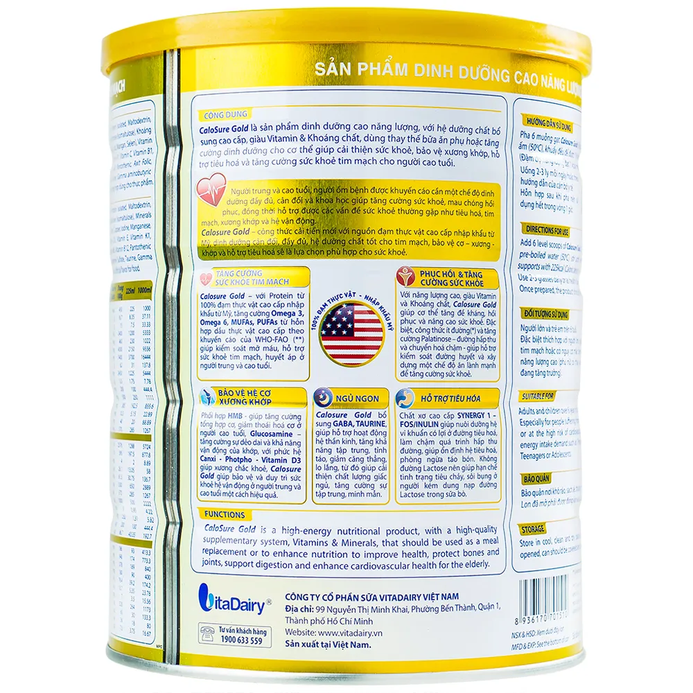 SỮA TĂNG CƯỜNG SỨC KHỎE TIM MẠCH CALOSURE GOLD VITADAIRY 900G 6