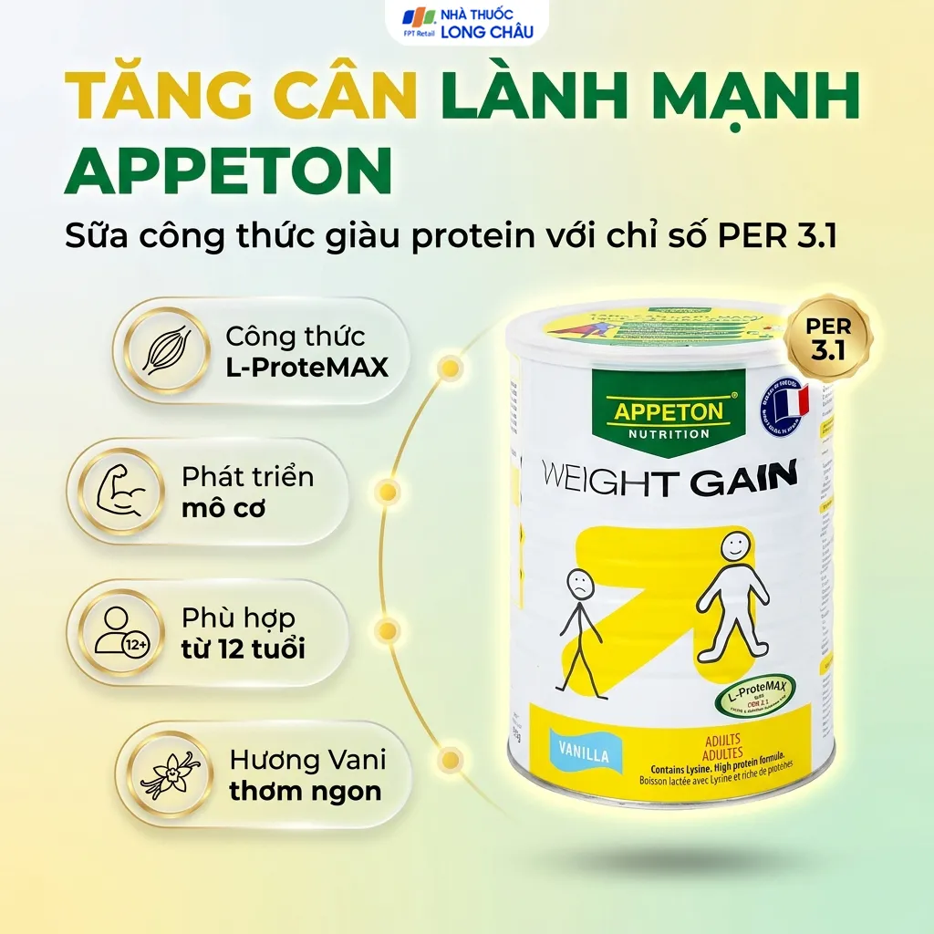 SỮA TĂNG CÂN APPETON WEIGHT GAIN TỪ 12 TUỔI HƯƠNG VANI 900G 2