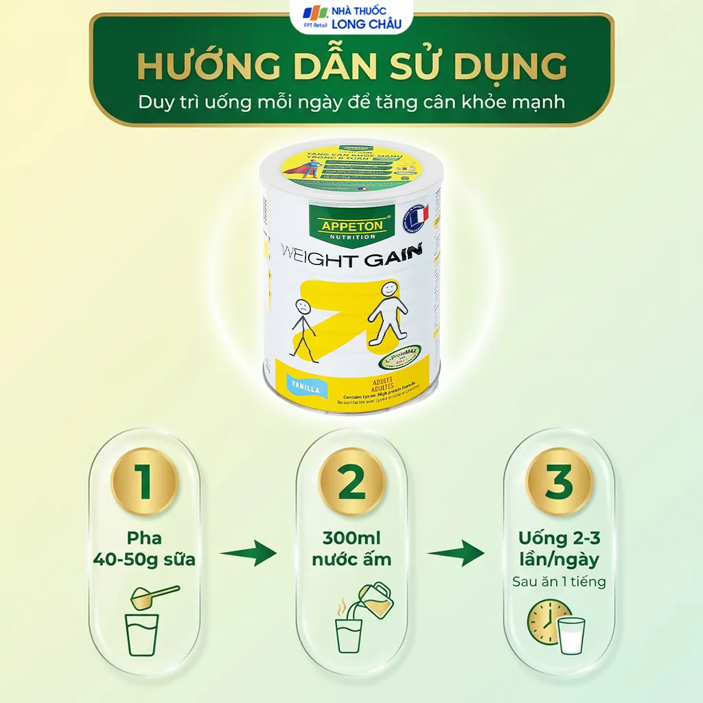 SỮA TĂNG CÂN APPETON WEIGHT GAIN TỪ 12 TUỔI HƯƠNG VANI 900G 5