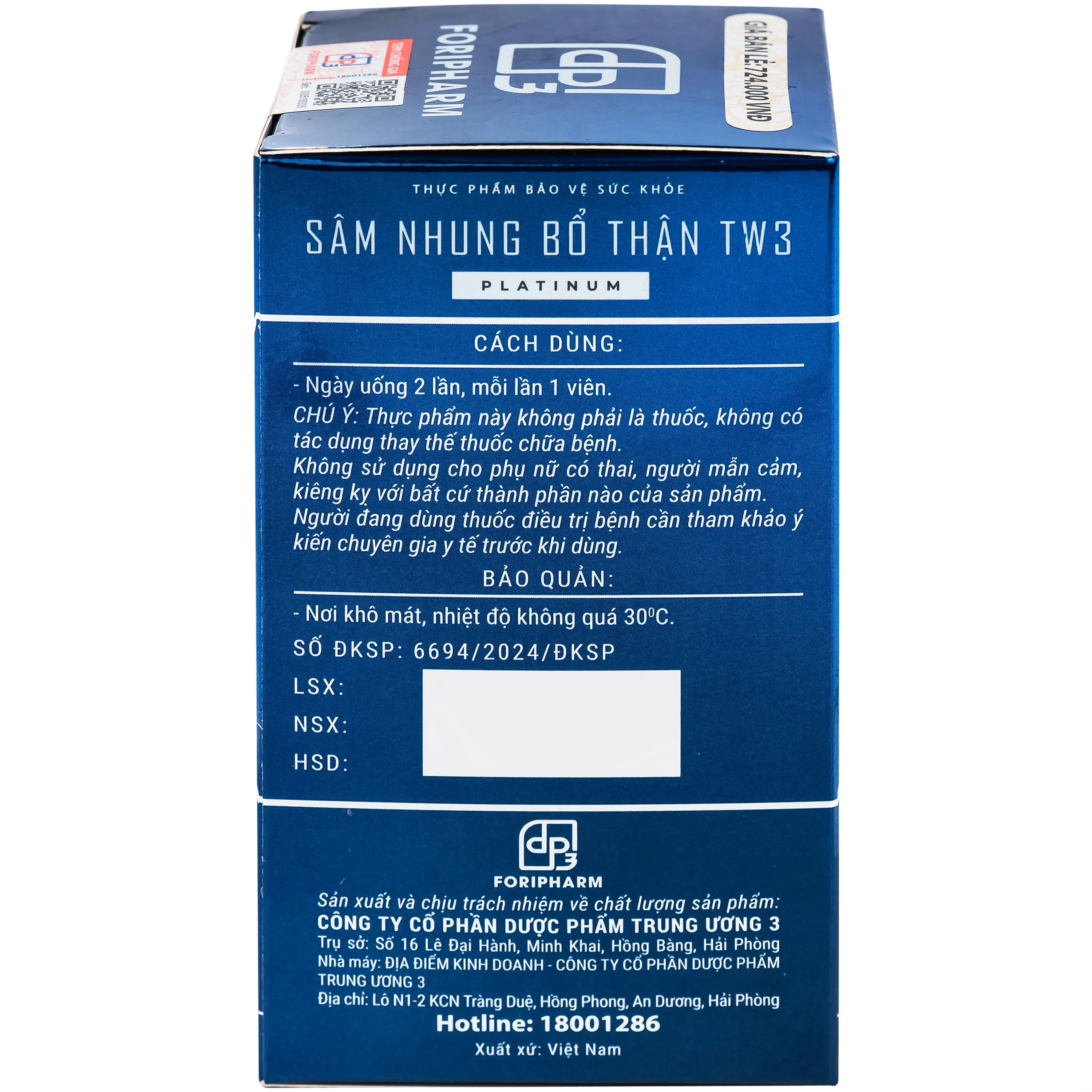 SÂM NHUNG BỔ THẬN TW3 PLATINUM 60V 9