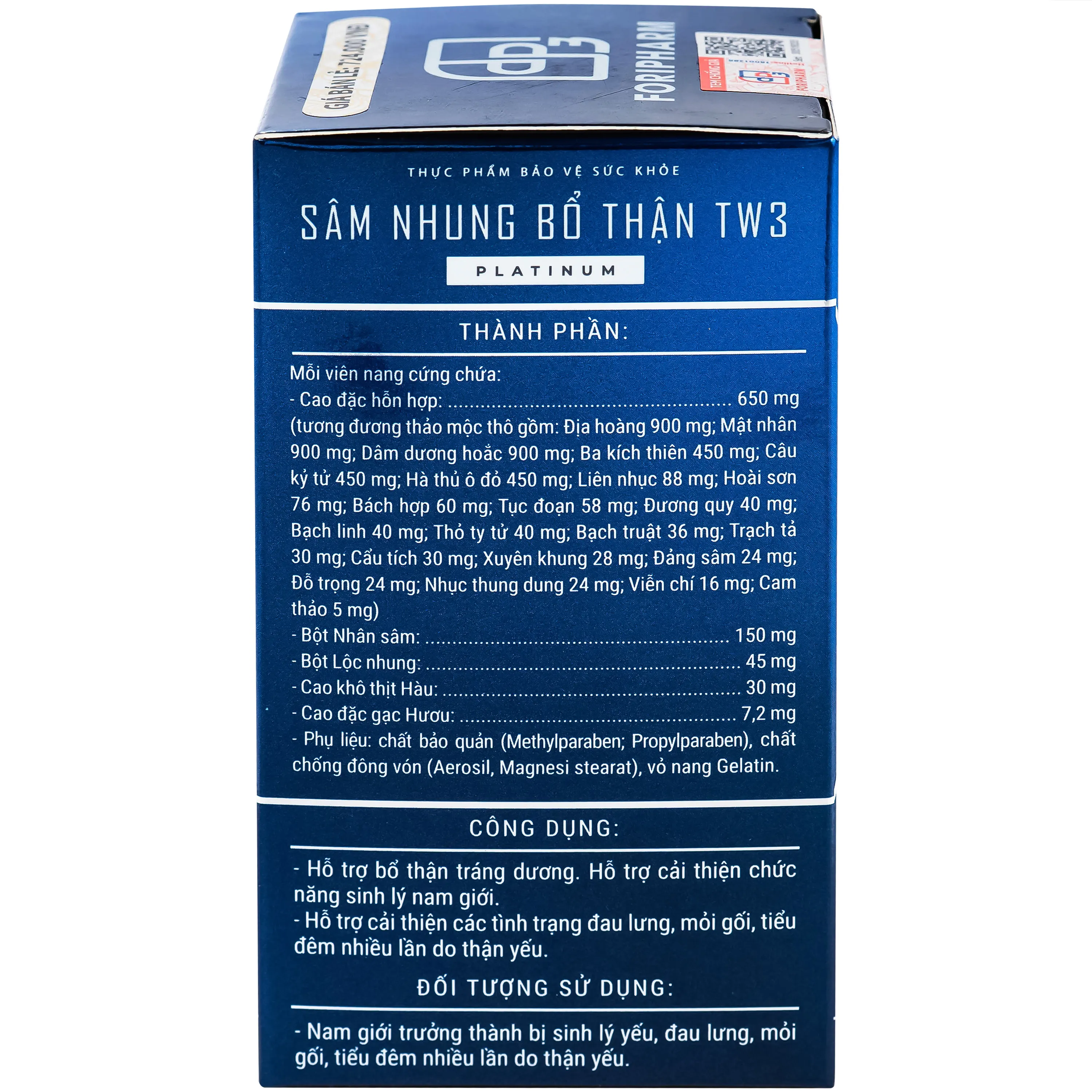 SÂM NHUNG BỔ THẬN TW3 PLATINUM 60V 10