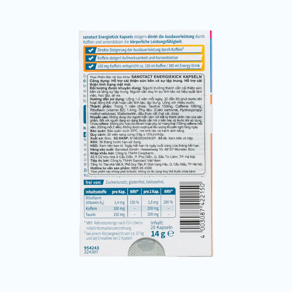 Sanotact Energiekick hỗ trợ cải thiện mệt mỏi (Hộp 20 viên) 2