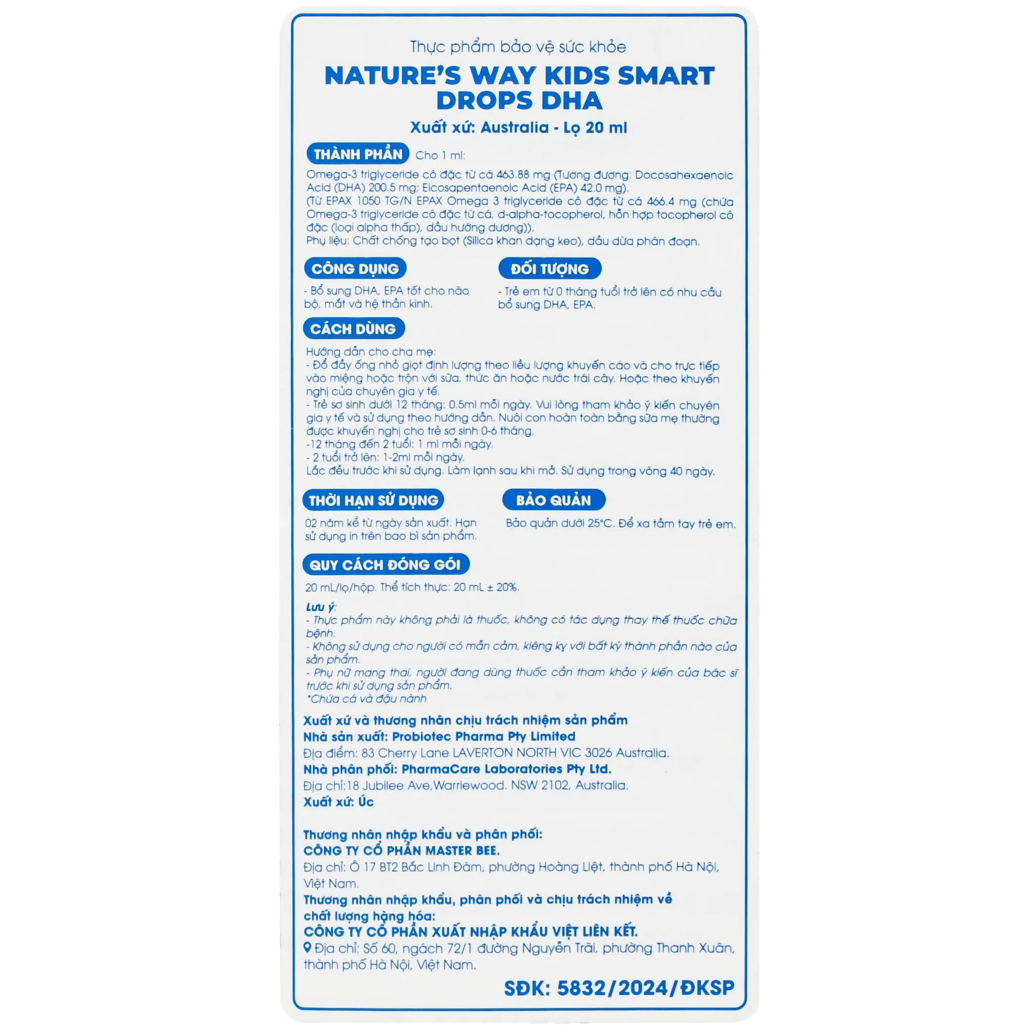 SIRO BỔ NÃO KIDS SMART DROPS DHA NATURE'S WAY 20ML 17