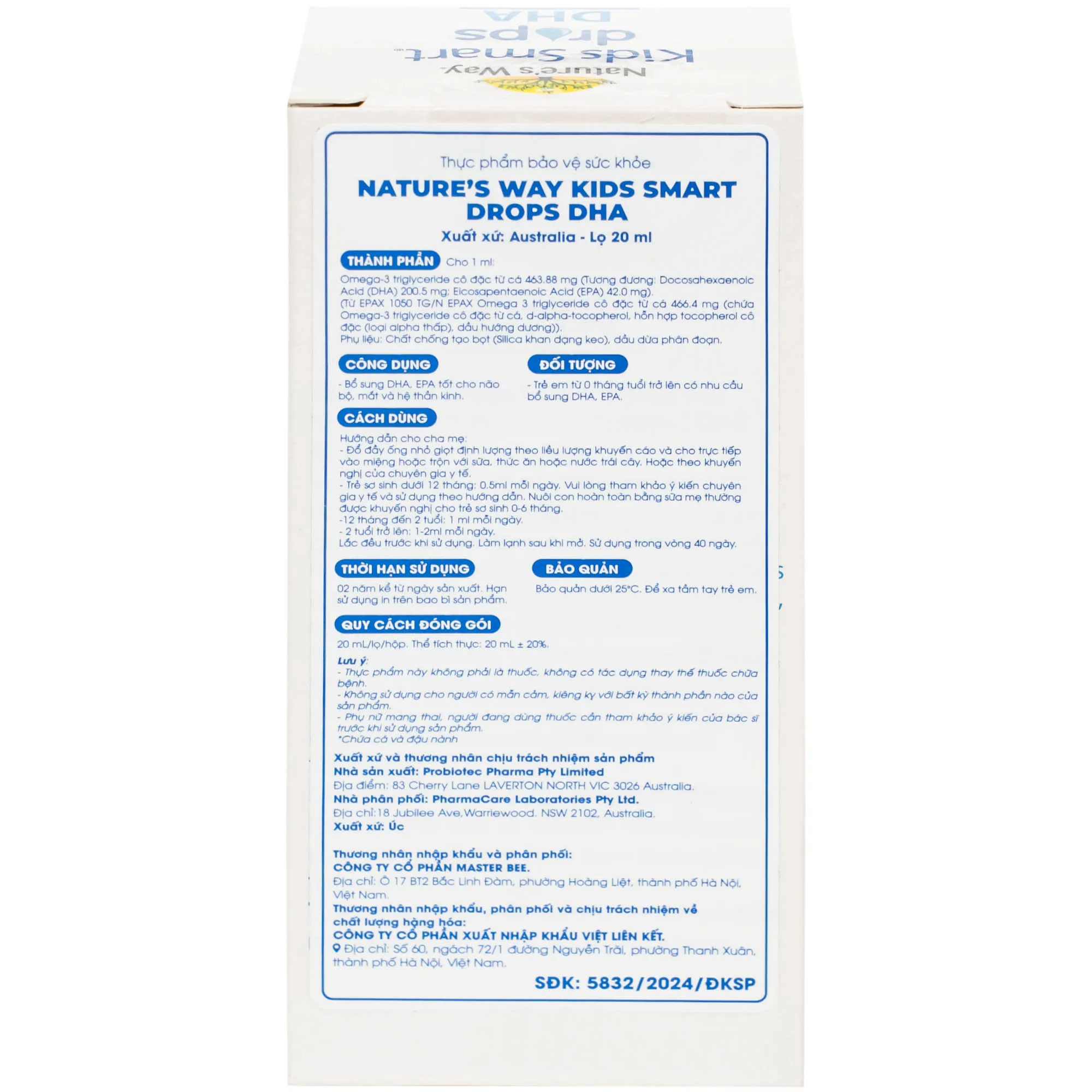 SIRO BỔ NÃO KIDS SMART DROPS DHA NATURE'S WAY 20ML 23